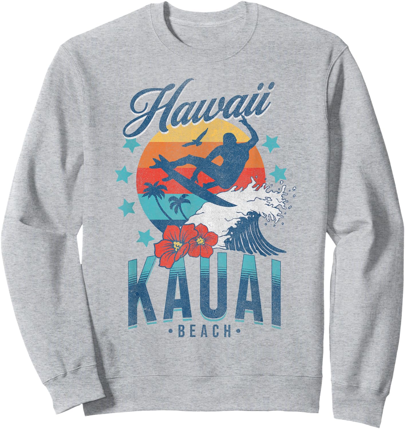 Kauai Beach Hawaii Surfing Vintage Hawaiian Retro Surf Women Kids Sweatshirt - Sweatshirt | Ash