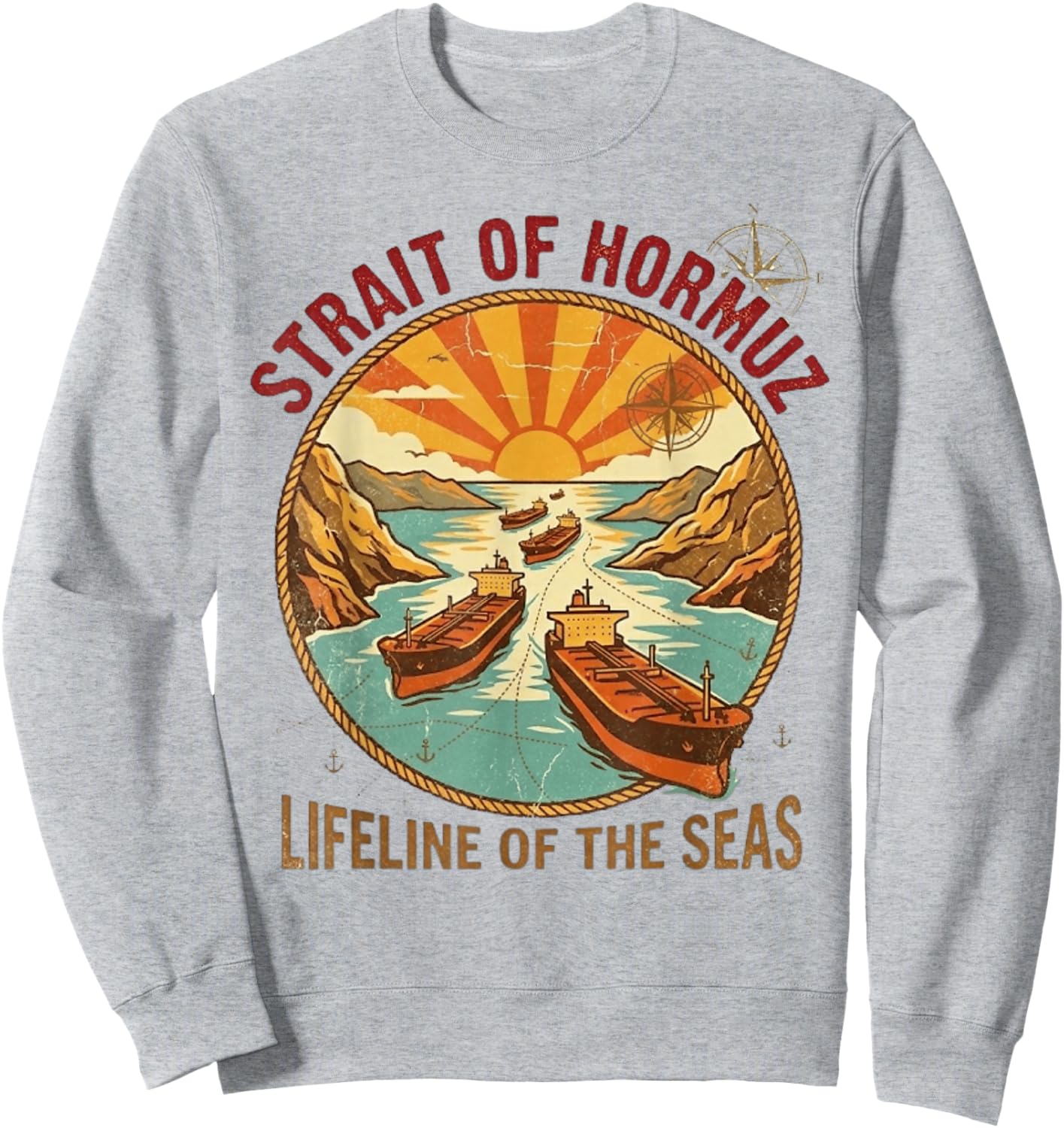 Vintage Strait of Hormuz | Retro 70s Maritime Travel Sweatshirt - Sweatshirt | Ash