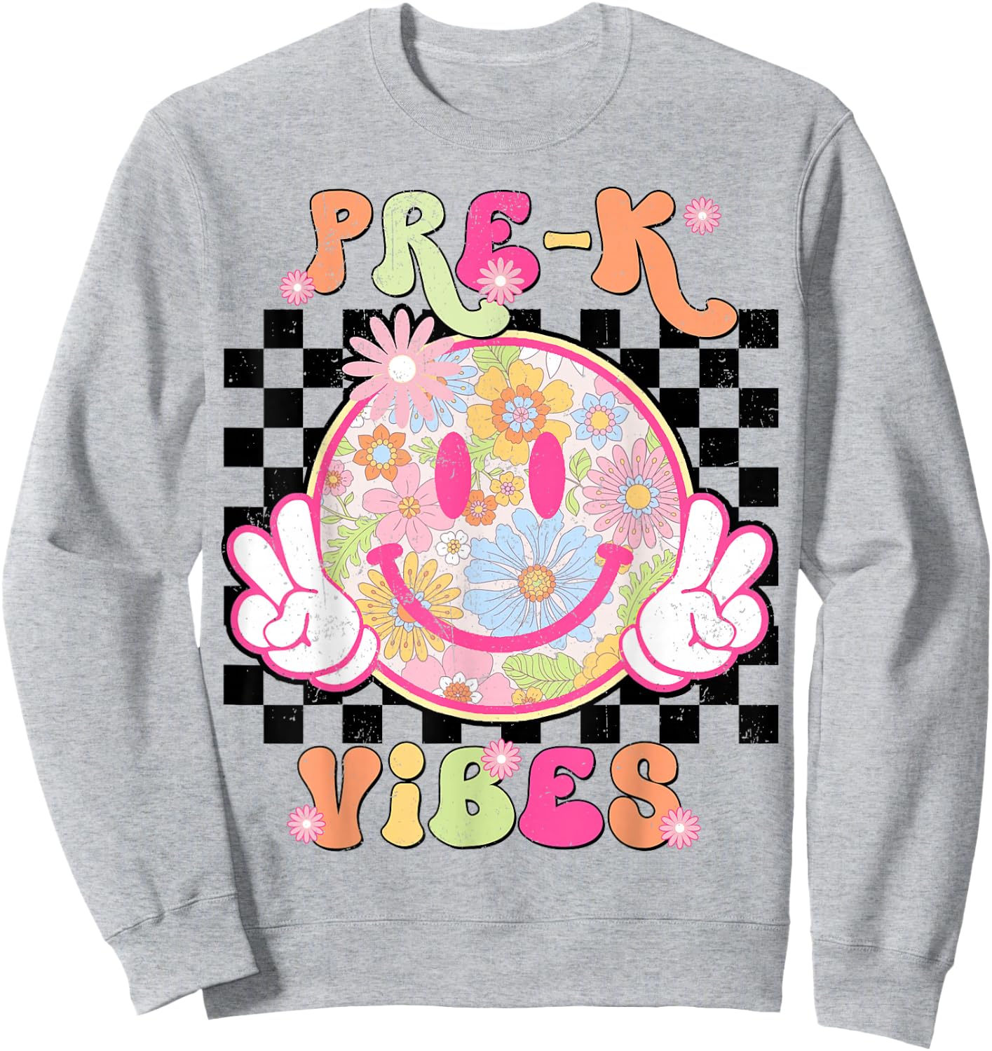 Groovy Prek Pre K Vibes First Day of School Teacher Girls Sweatshirt - Sweatshirt | Ash