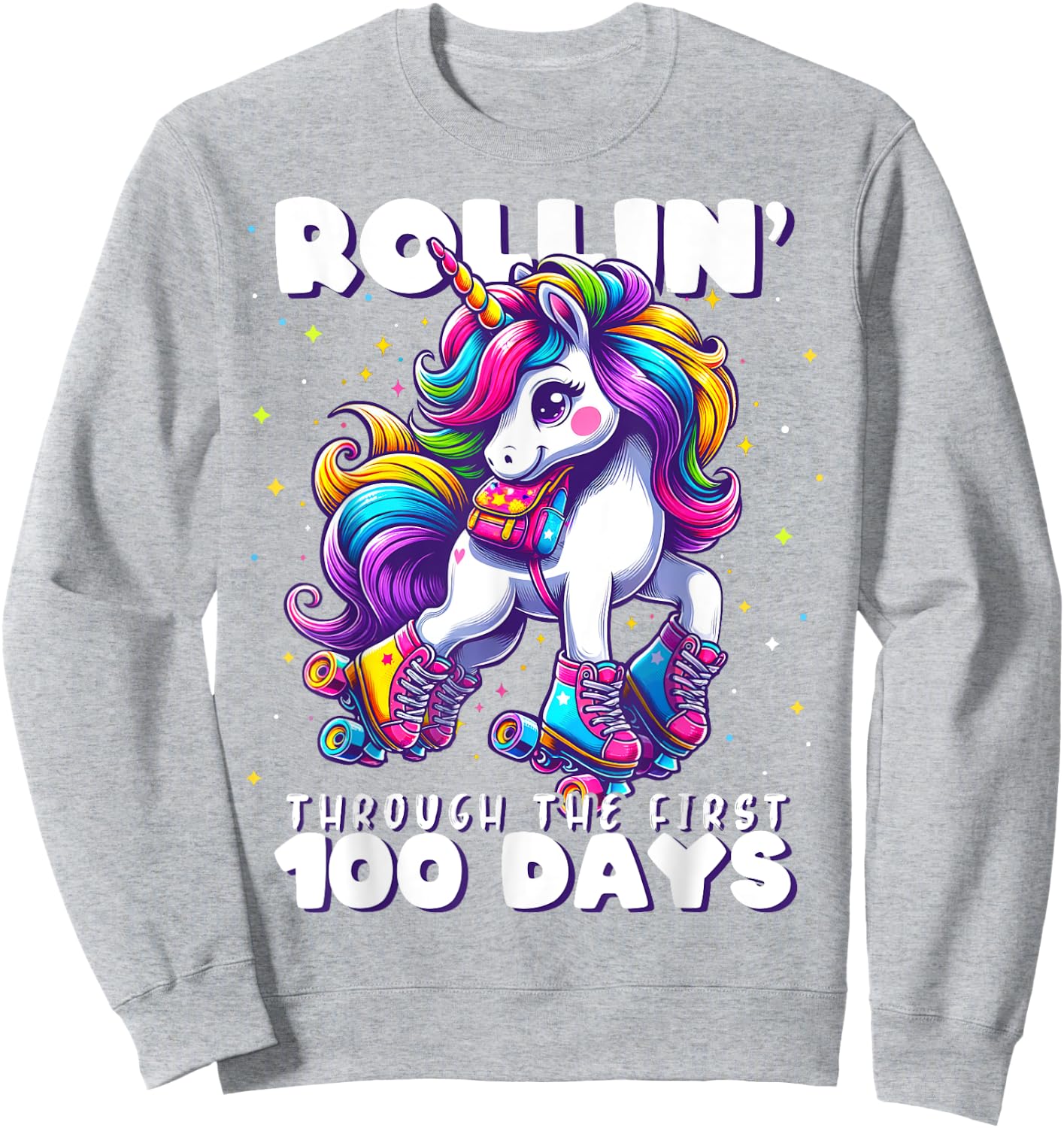 100 Days of School Girls Teacher 100th Day Unicorn Outfit Sweatshirt - Sweatshirt | Ash