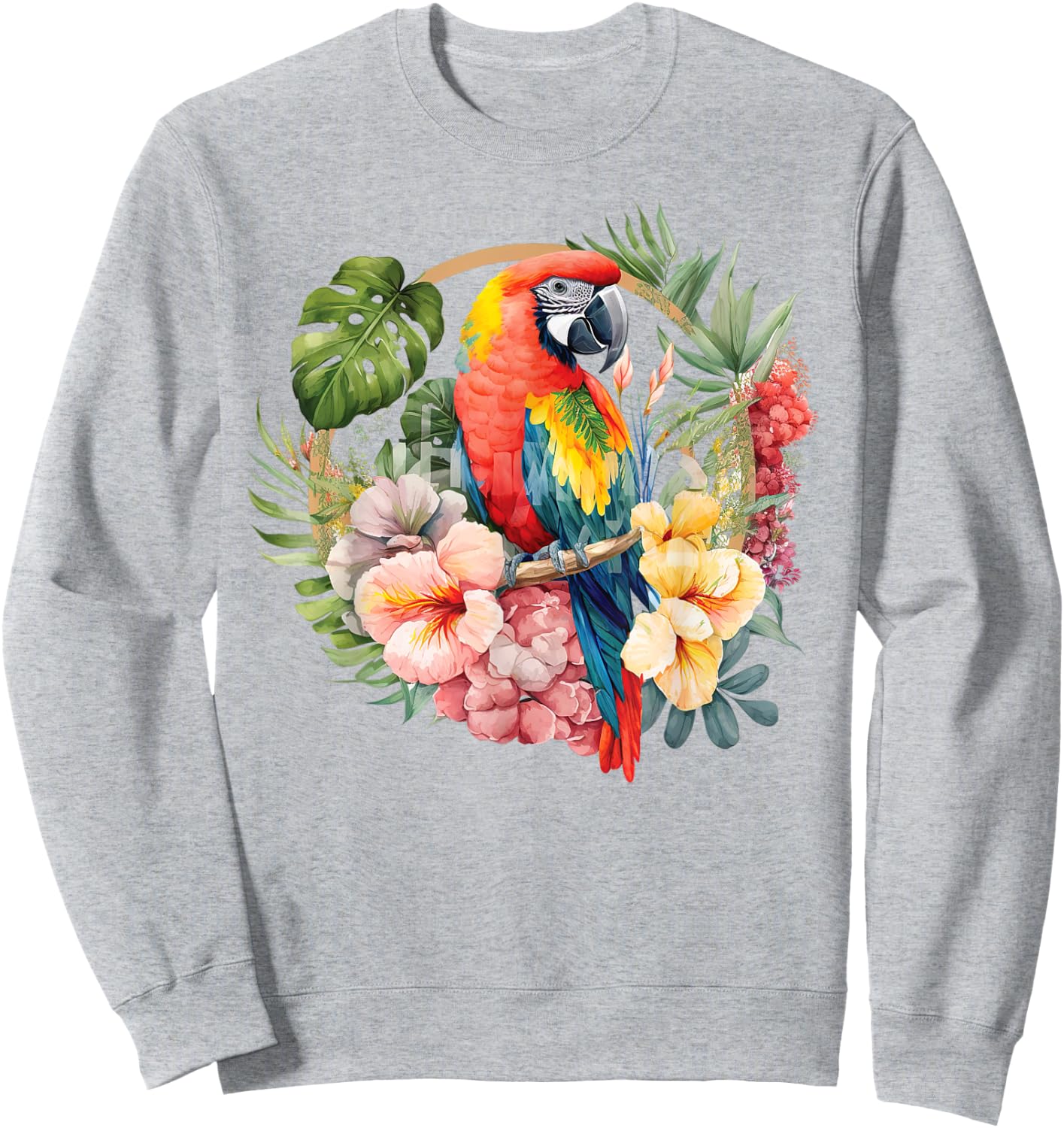 Parrot Tropical Bird Vacation Beach Vintage Flower Hawaiian Sweatshirt - Sweatshirt | Ash