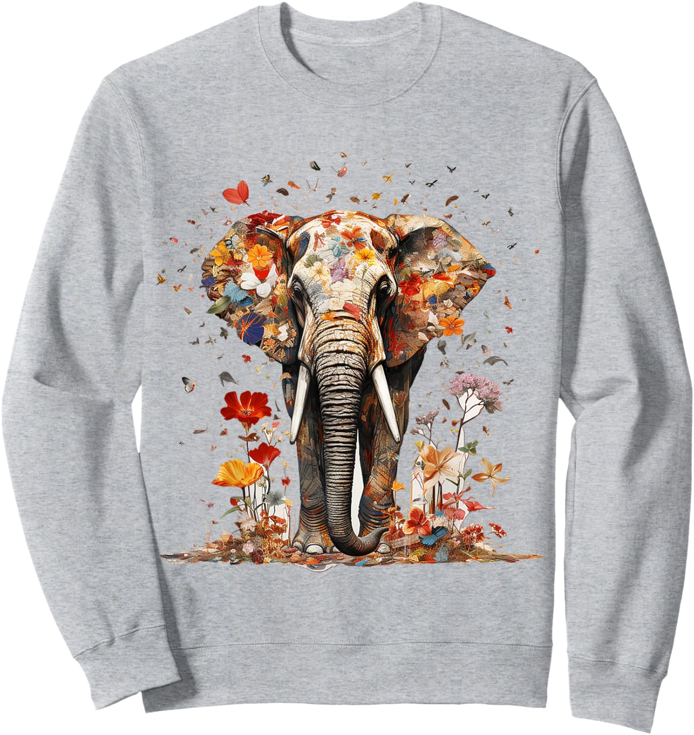 Elephant Butterfly Abstract Nature Animal Art Elephant , white, S Sweatshirt - Sweatshirt | Ash