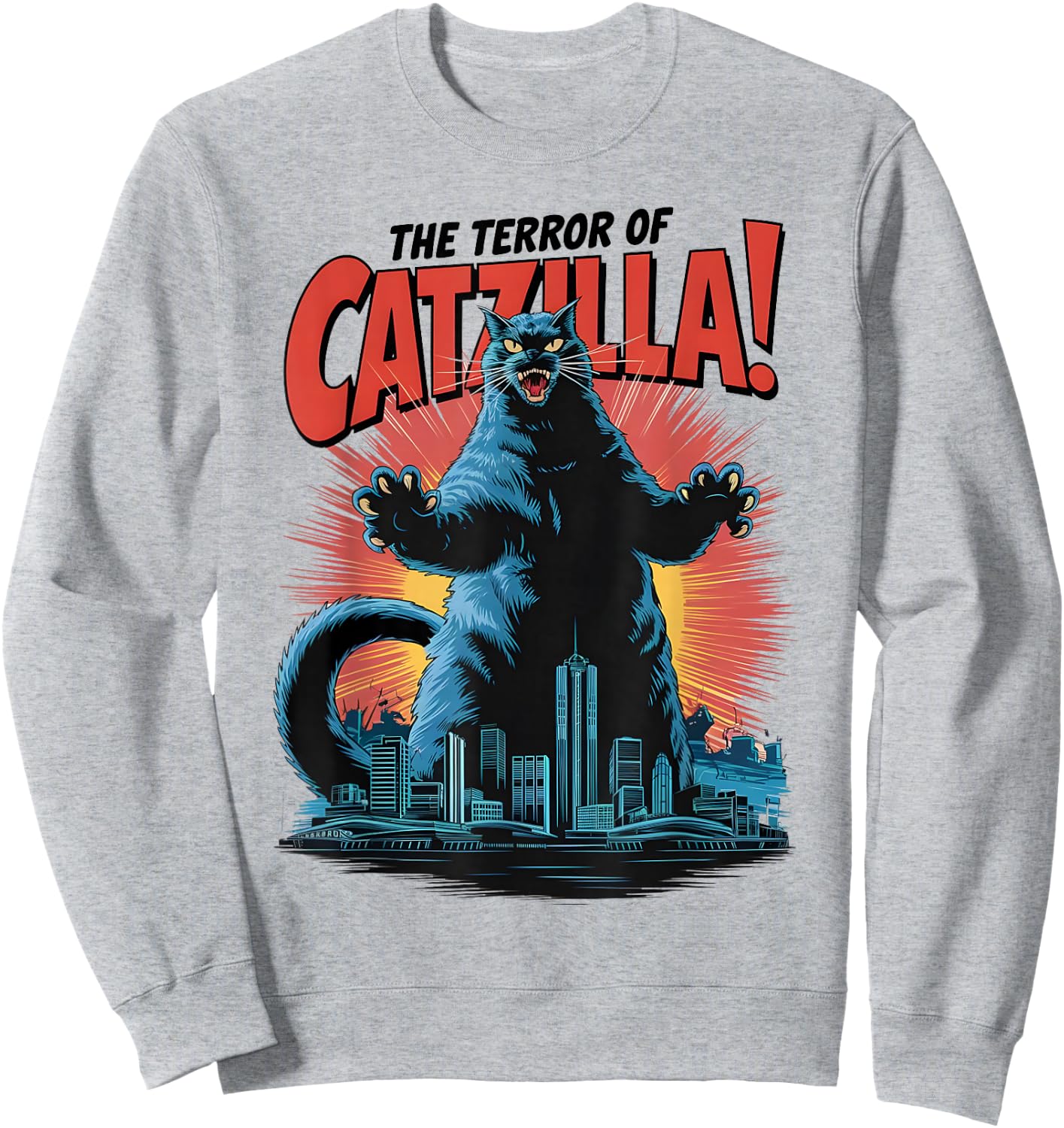 Terror of Vintage Catzilla Cat Spooky Cat Halloween Sweatshirt - Sweatshirt | Ash