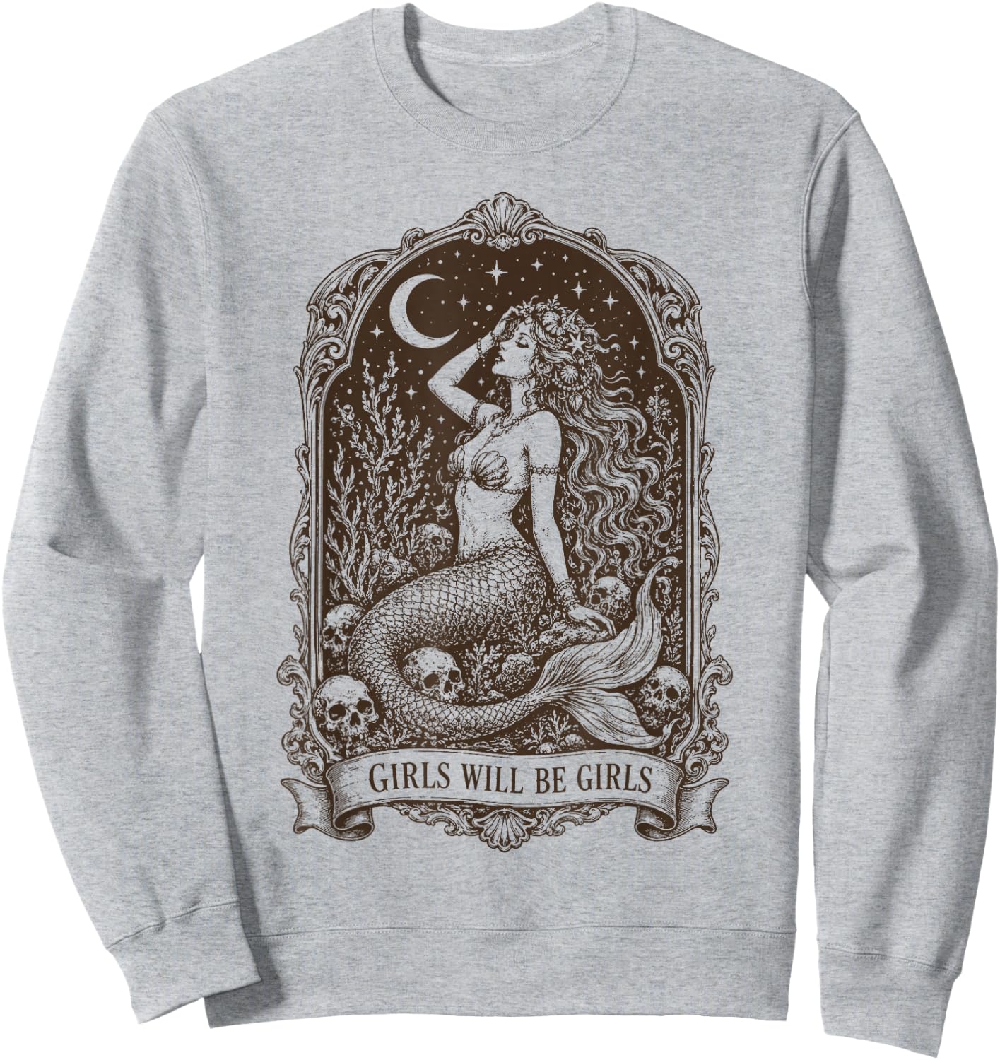 Retro Girls Will Be Girls Mermaid Skull Moon Stars Sweatshirt - Sweatshirt | Ash