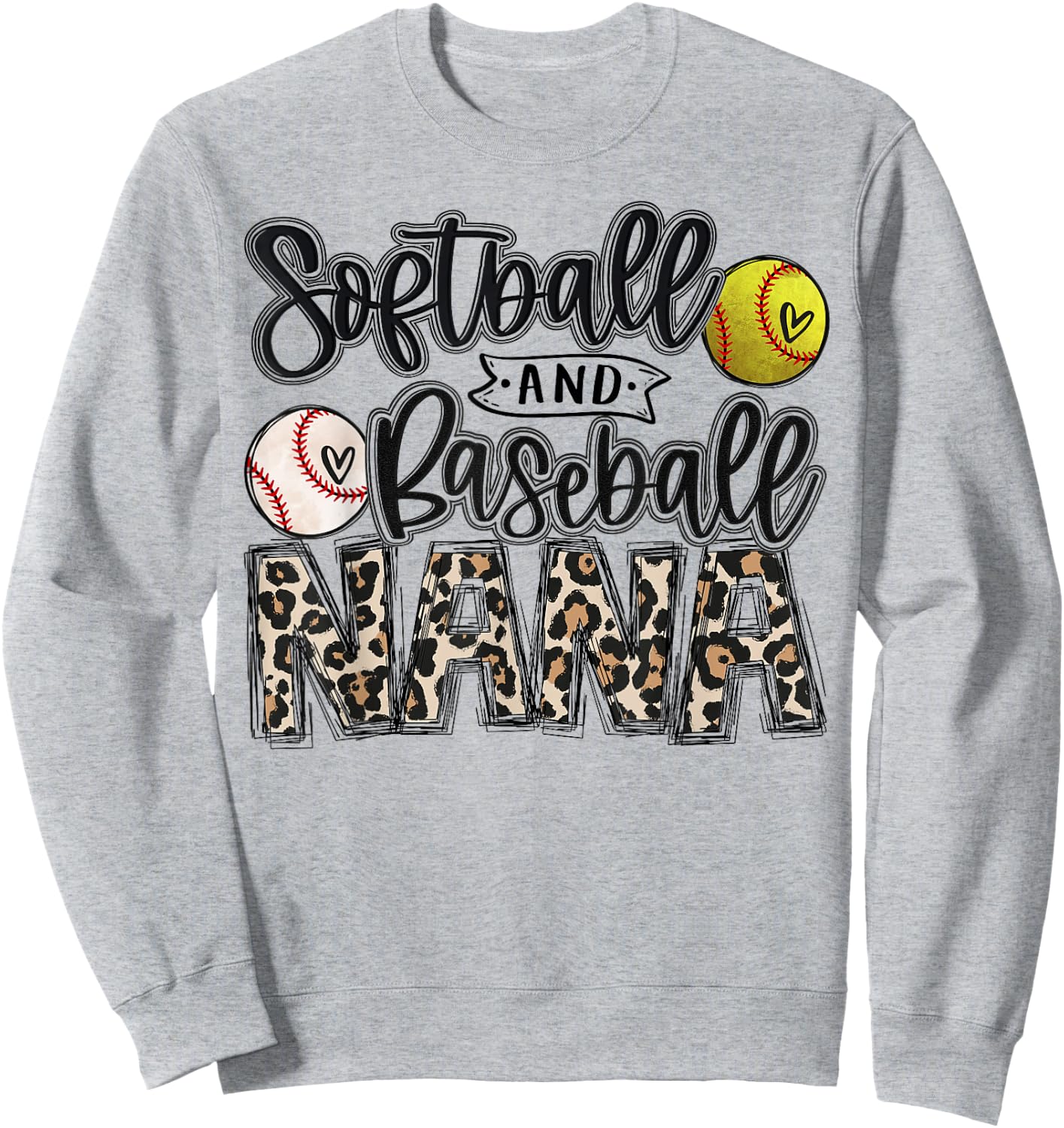 Baseball And Softball Nana of Both Girl Boy Nephew Leopard Sweatshirt - Sweatshirt | Ash