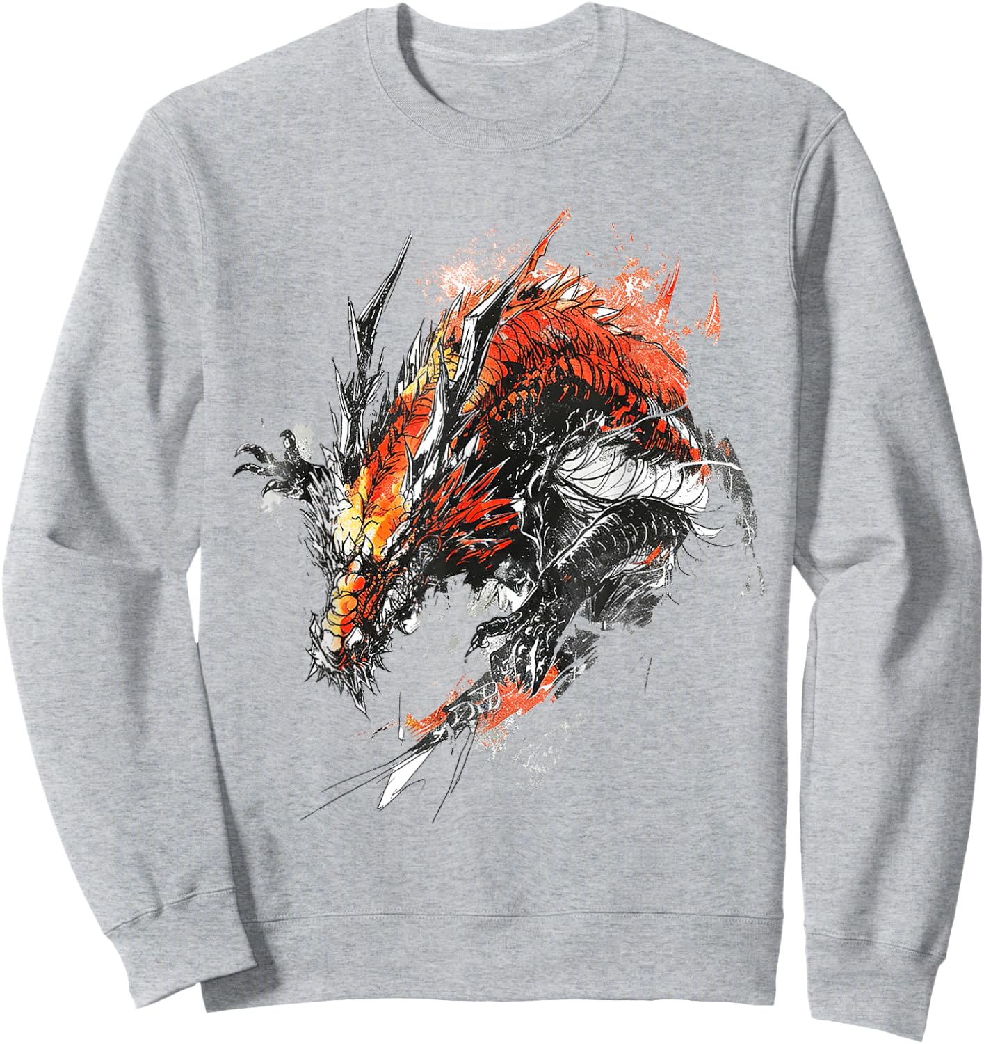 Abstract Dragon Pattern Drawing Art Animal Dragon , white, S Sweatshirt - Sweatshirt | Ash