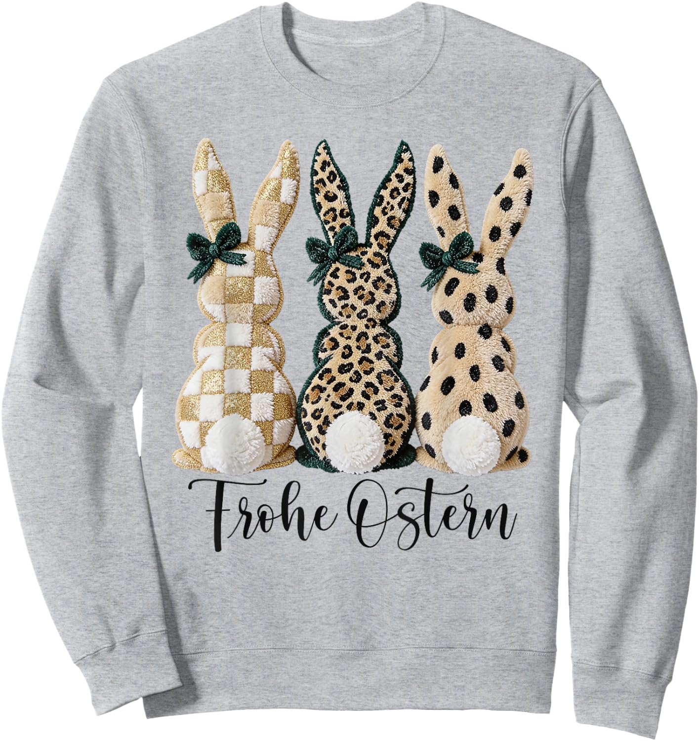 Frohe Ostern Hasen Vintage Leo Karo Punkte Print Oster Deko Sweatshirt - Sweatshirt | Ash