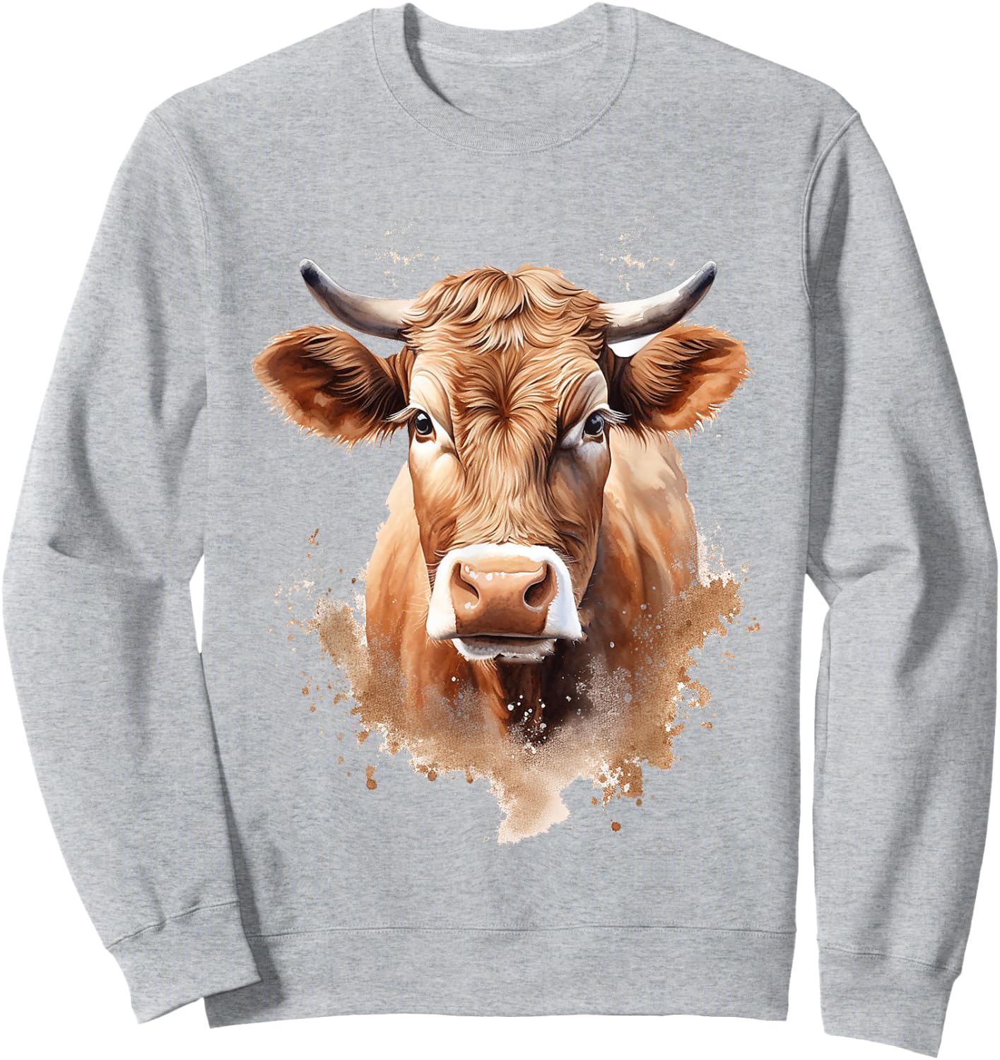 Cow Animal Painting Graphic Portrait Artwork Face Cow , White Sweatshirt - Sweatshirt | Ash