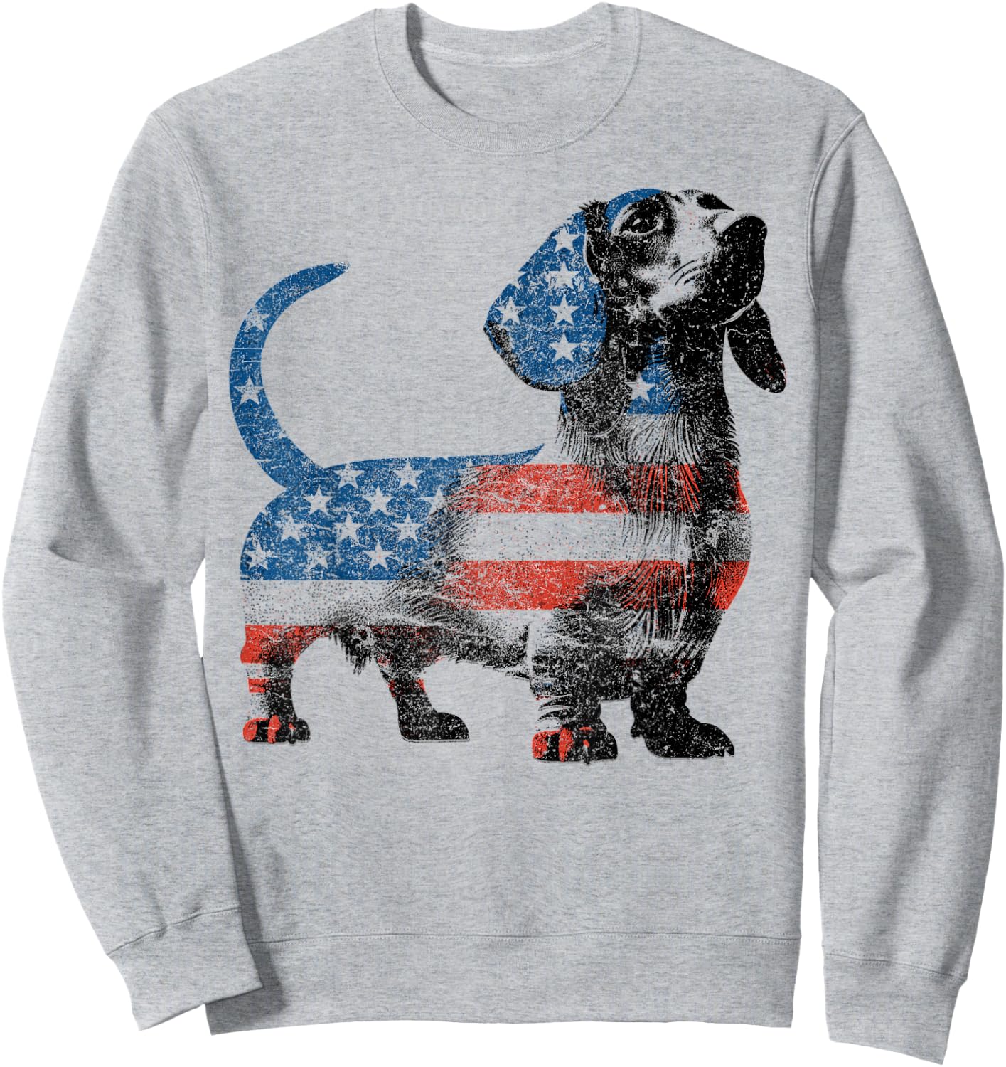 Patriotic Dachshund Dog Lovers American Flag 4th of July Sweatshirt - Sweatshirt | Ash