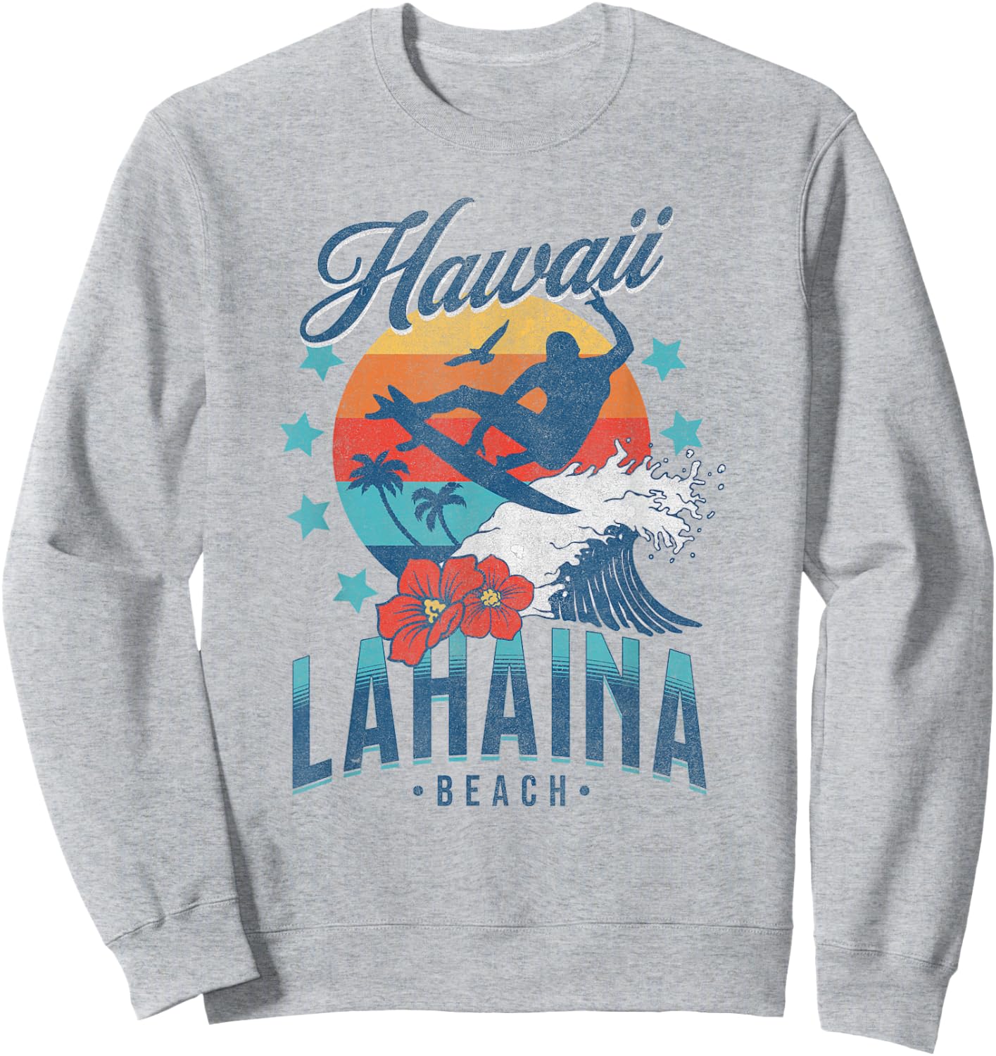 Lahaina Beach Hawaii Surfing Vintage Hawaiian Retro Surf Sweatshirt - Sweatshirt | Ash