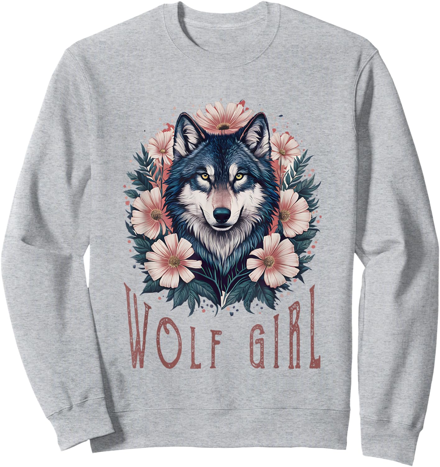Wolf Girl Loves Wolves Kids Vintage Wolf Floral Sweatshirt - Sweatshirt | Ash
