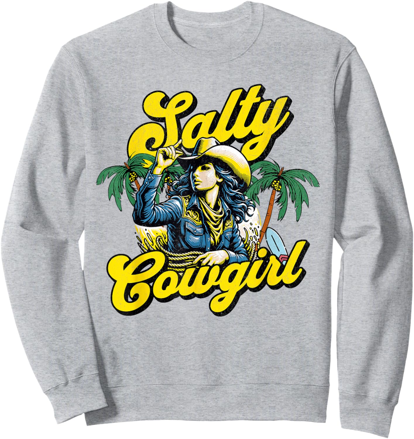 Salty Cowgirl Beach Palm Surf Sweatshirt - Sweatshirt | Ash