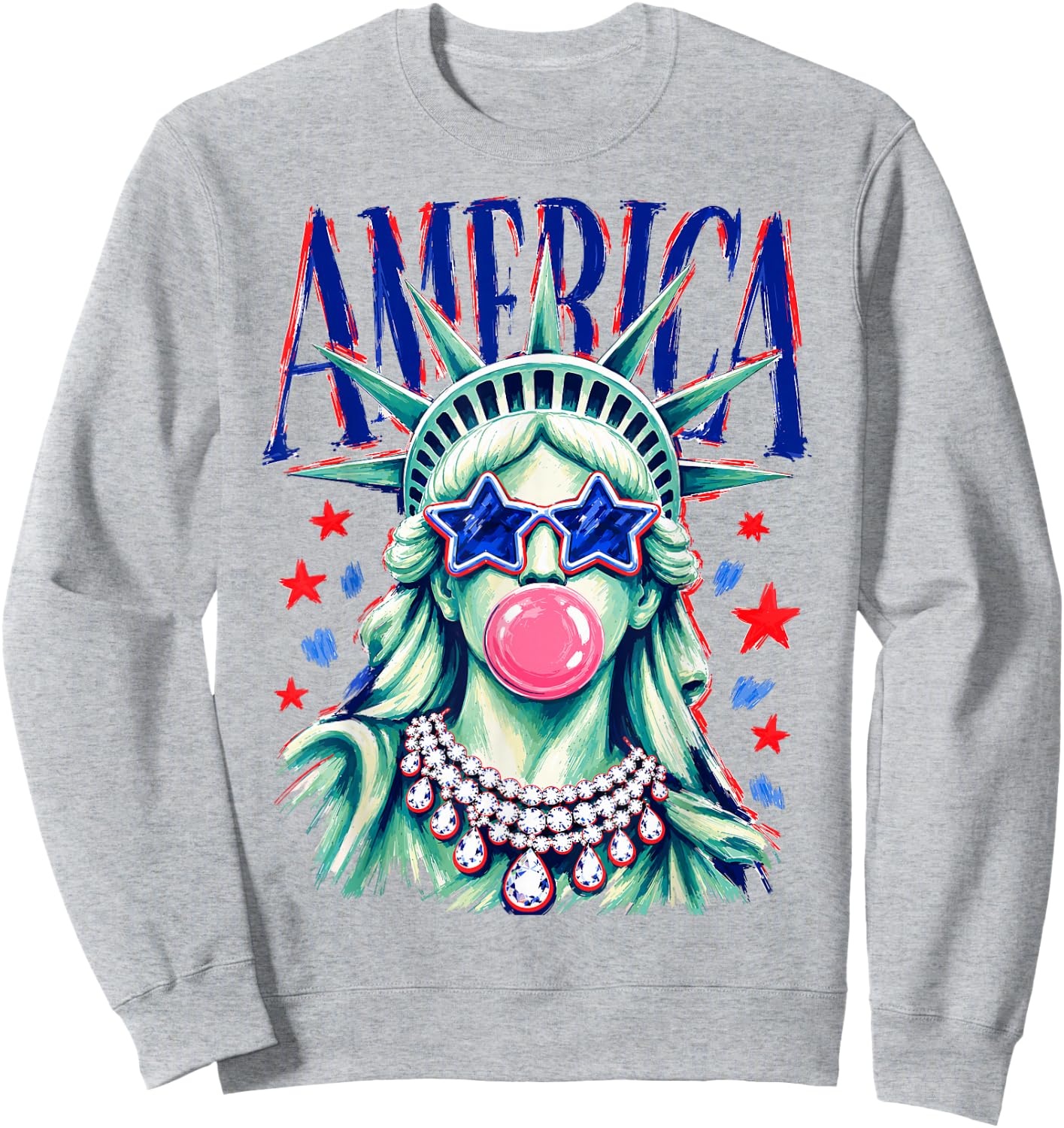 Funny Statue of Liberty Blowing Bubble USA America 4th July Sweatshirt - Sweatshirt | Ash