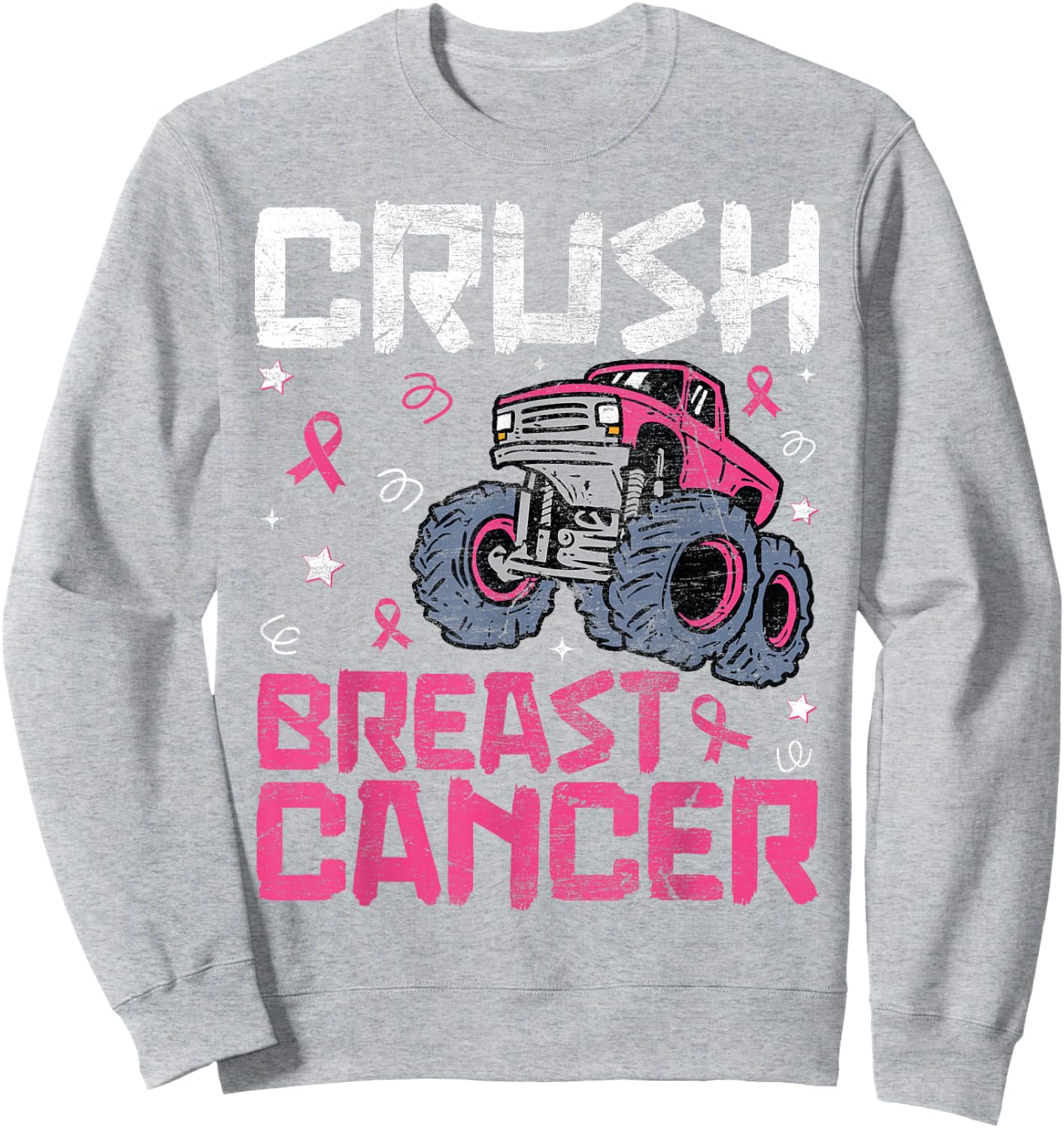 Crush Breast Cancer Awareness Monster Truck kids Boys Girls Sweatshirt - Sweatshirt | Ash