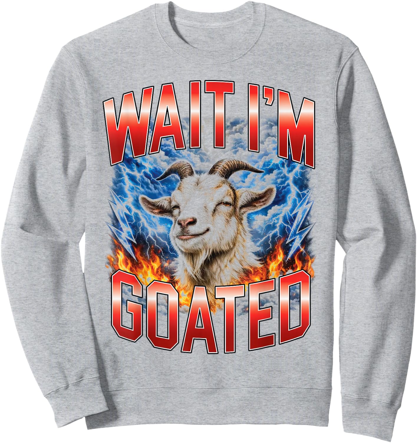 Wait I'm Goated Funny Goat Meme Bootleg Sweatshirt - Sweatshirt | Ash