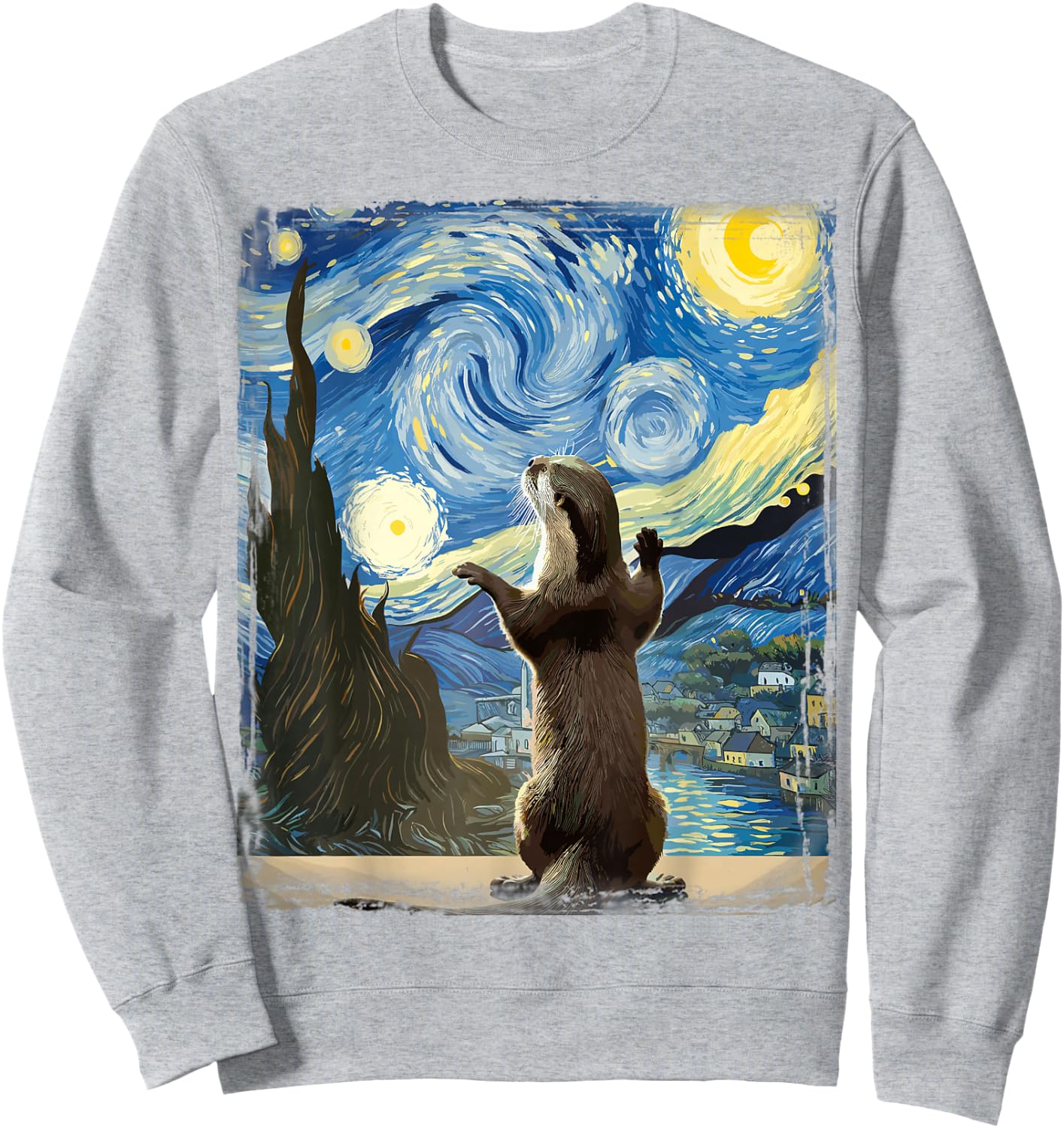 Van Gogh Style Starry Night Otter Sweatshirt - Sweatshirt | Ash