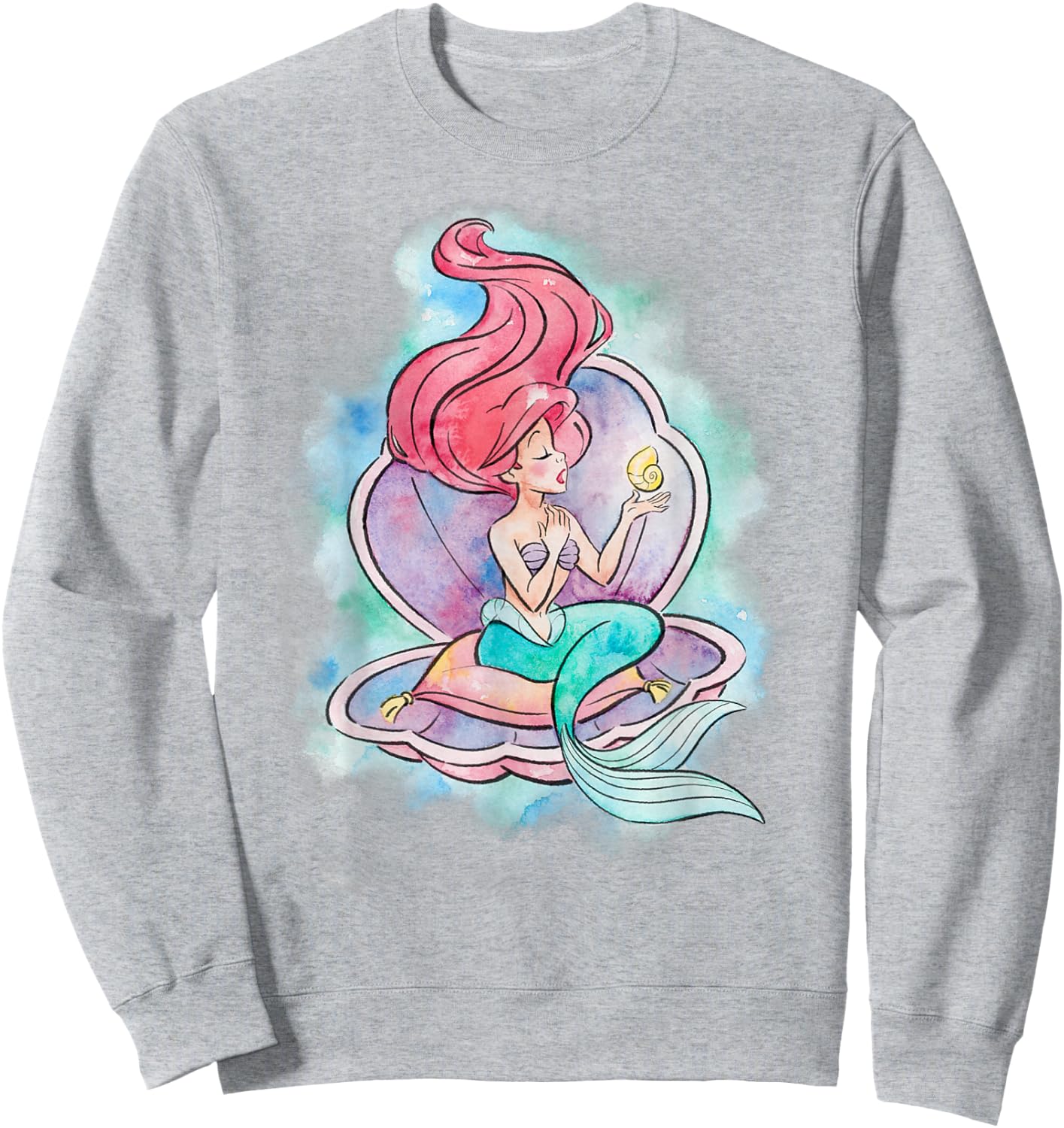 Disney The Little Mermaid Ariel in Shell Watercolor Pose Sweatshirt - Sweatshirt | Ash