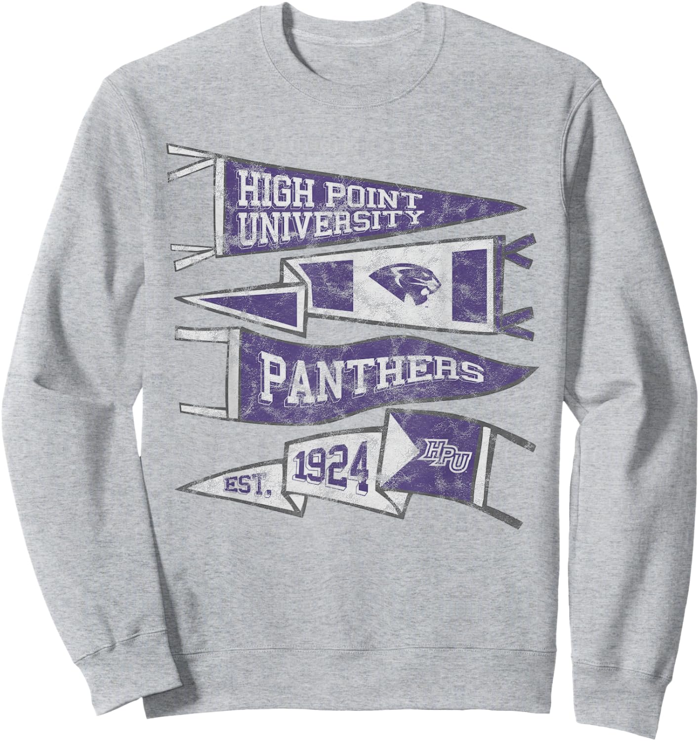 High Point University Panthers Distressed Pennants Sweatshirt - Sweatshirt | Ash