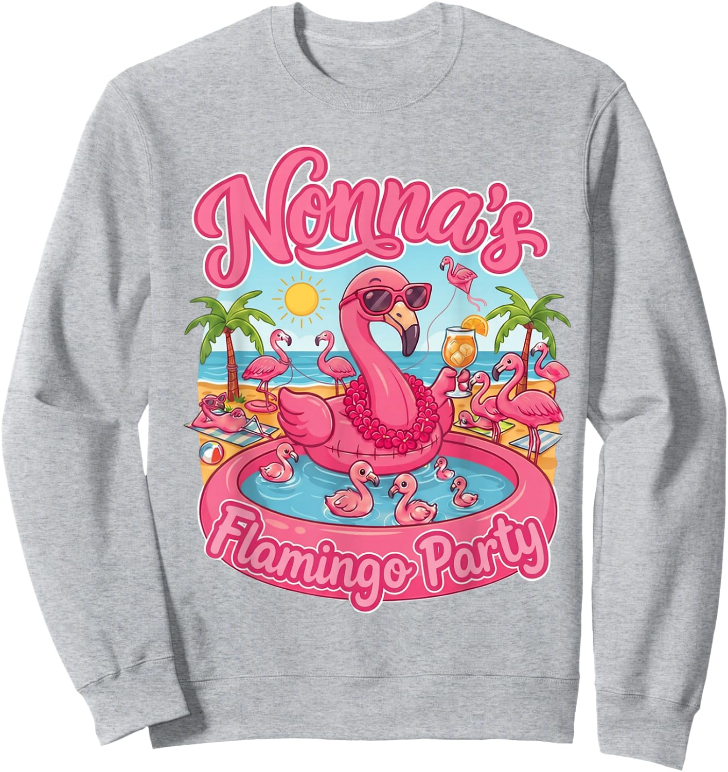 Nonna's Flamingo Party Family Reunion Sweatshirt - Sweatshirt | Ash
