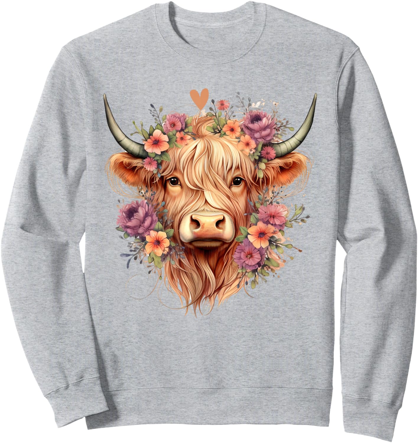 Floral Western Highland Cow Mother's Day Cow Lover Funny , White Sweatshirt - Sweatshirt | Ash