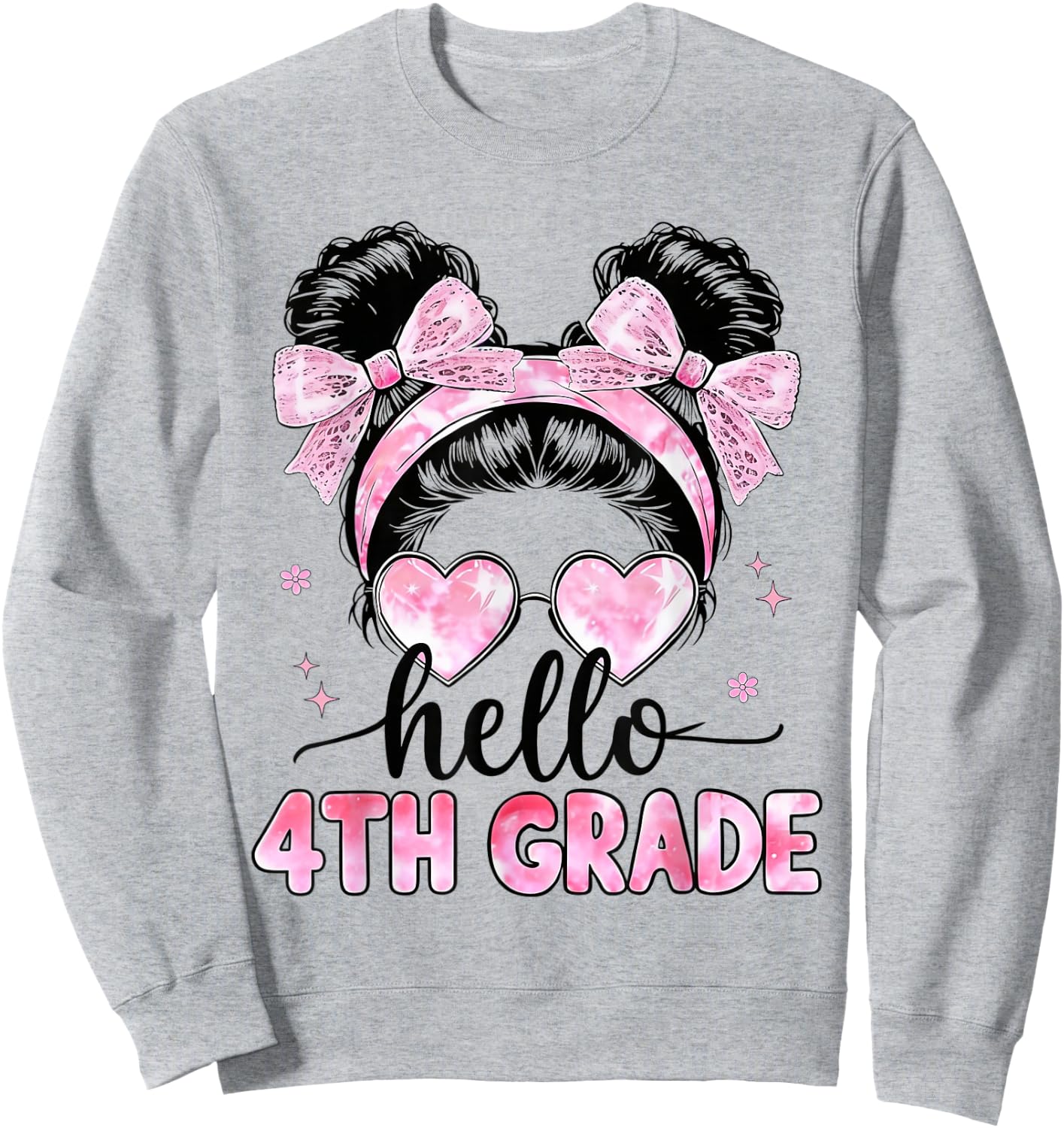 Hello 4th Grade Messy Bun Coquette Back to School Girls Sweatshirt - Sweatshirt | Ash