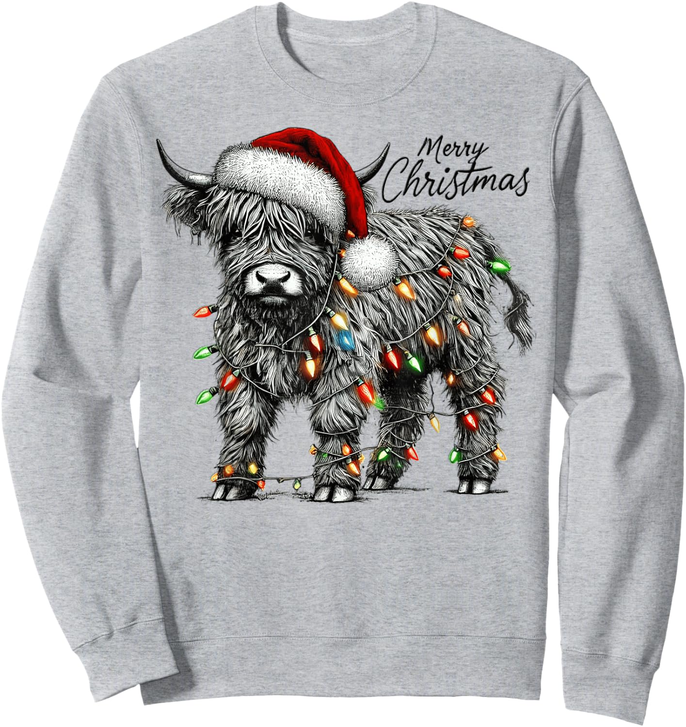 Mooey Christmas Western Highland Cow Santa Sweatshirt - Sweatshirt | Ash
