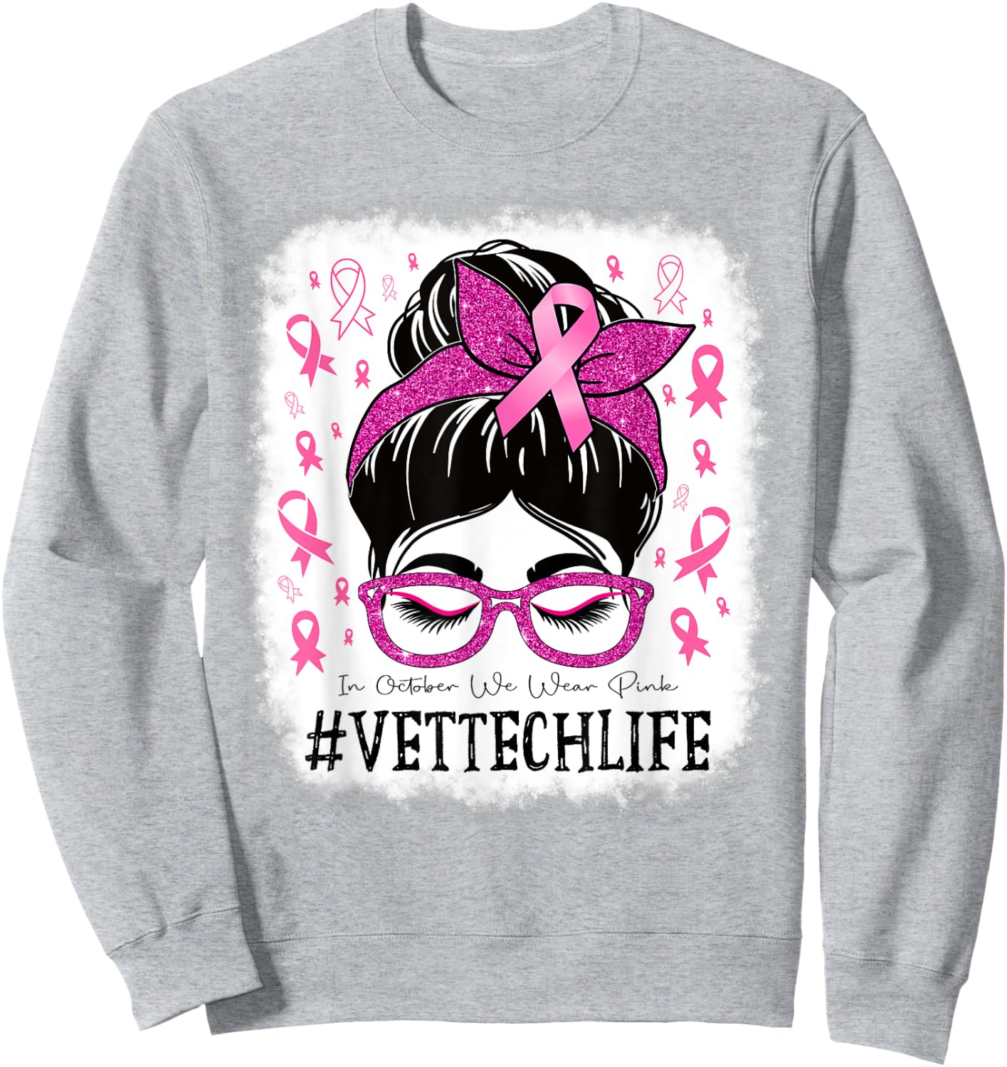 Vet Tech In October We Wear Pink Breast Cancer Awareness Sweatshirt - Sweatshirt | Ash