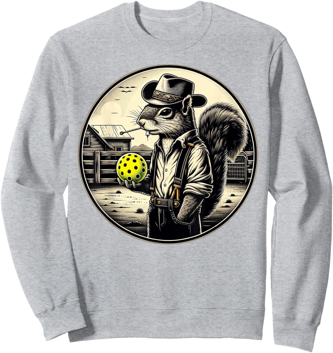 Pickleball Squirrel Country Farm Farmer Sweatshirt - Sweatshirt | Ash