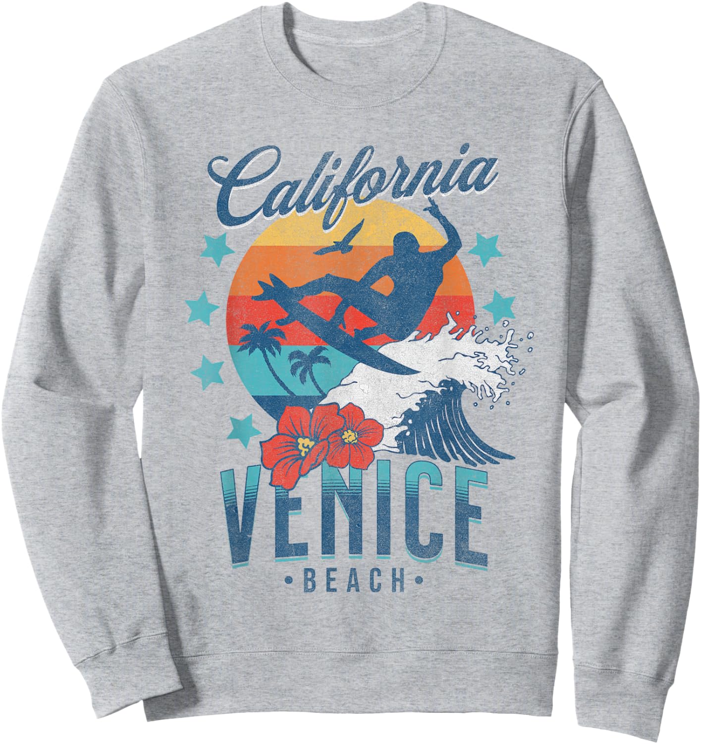 Venice Beach California Surfing Vintage Vacation Retro Surf Sweatshirt - Sweatshirt | Ash