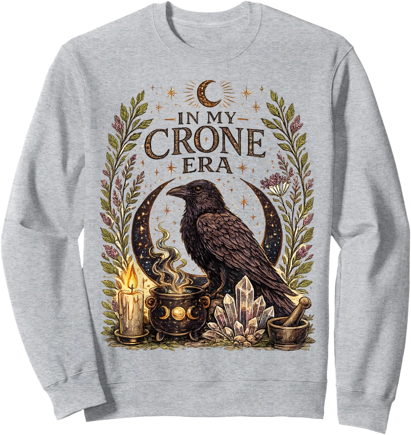 in My Crone Era Witchy Raven Cauldron Goth Witch Sweatshirt - Sweatshirt | Ash