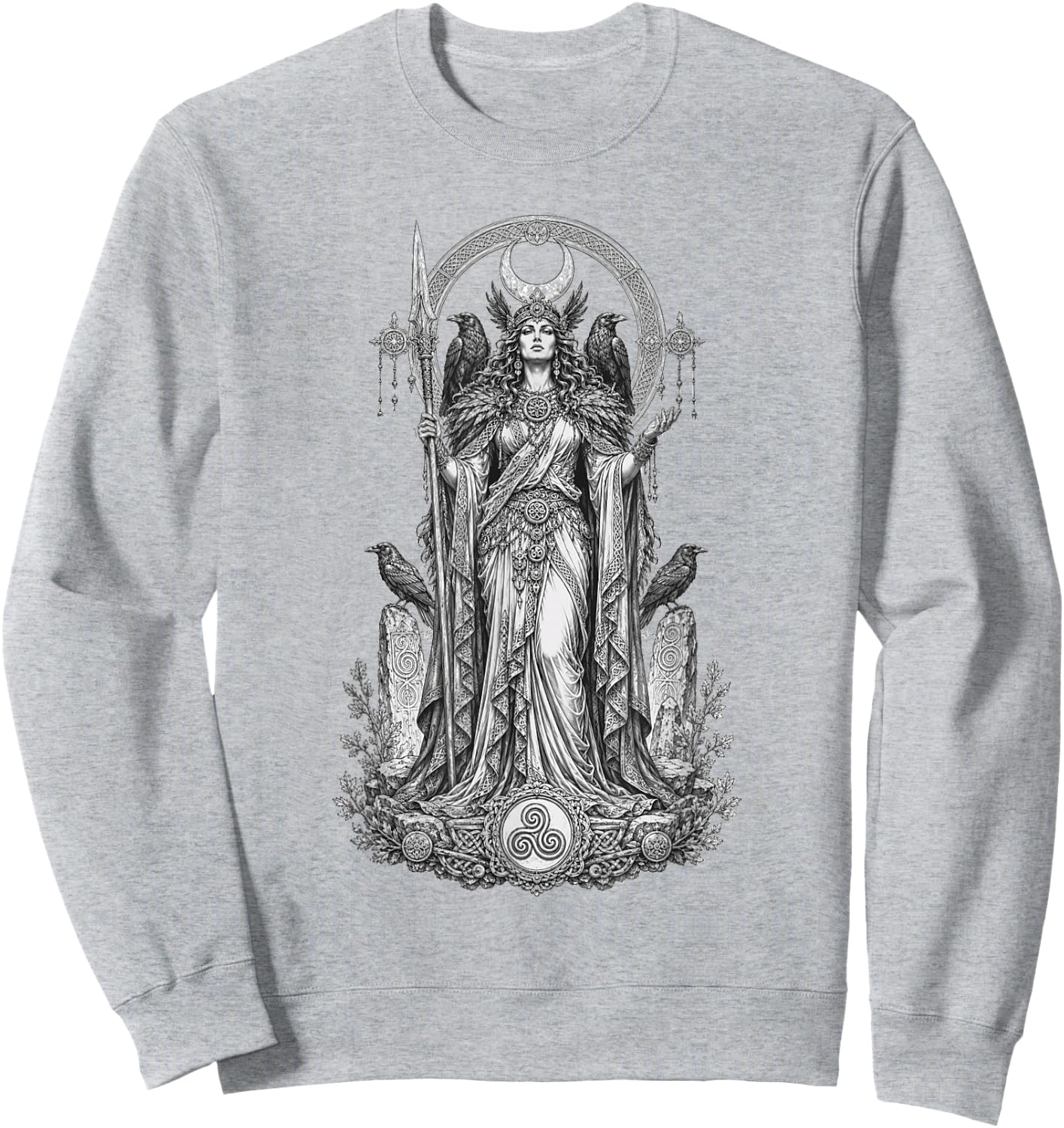 Morrigan Celtic Raven Goddess Sacred Warrior Line Art Sweatshirt - Sweatshirt | Ash
