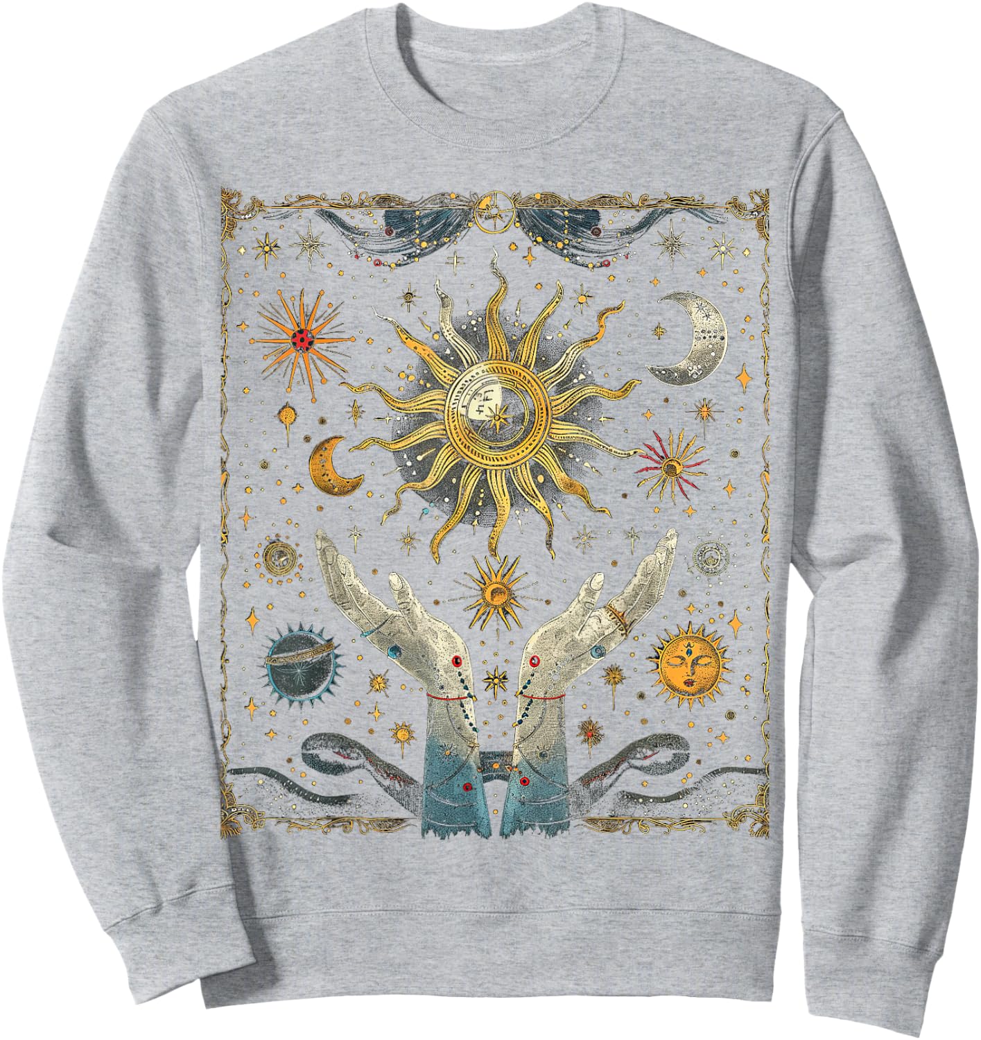 mystische Schlange Mond und Sonne Tarot Karte Kristalle Sweatshirt - Sweatshirt | Ash
