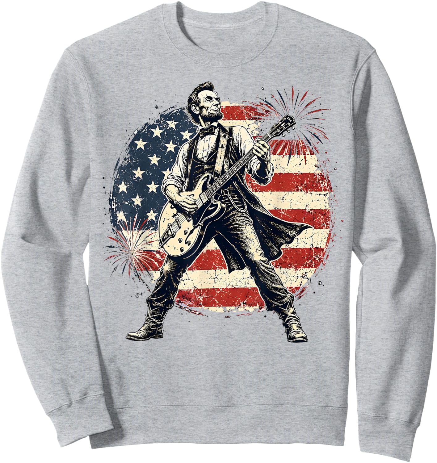Lincoln Guitar 4th of July Fireworks 250th Anniversary USA Sweatshirt - Sweatshirt | Ash