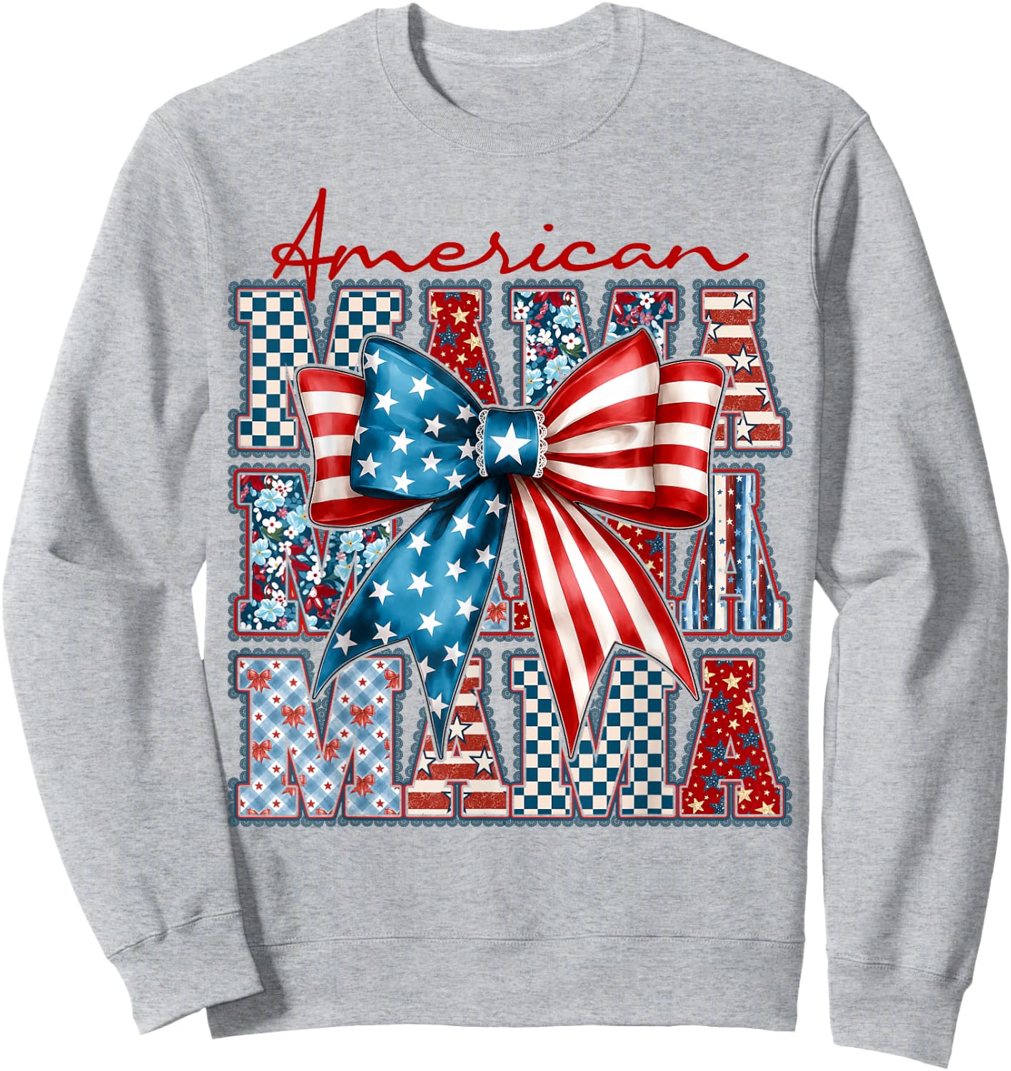America Mama USA Flag Coquette 4th of July US America Women Sweatshirt - Sweatshirt | Ash