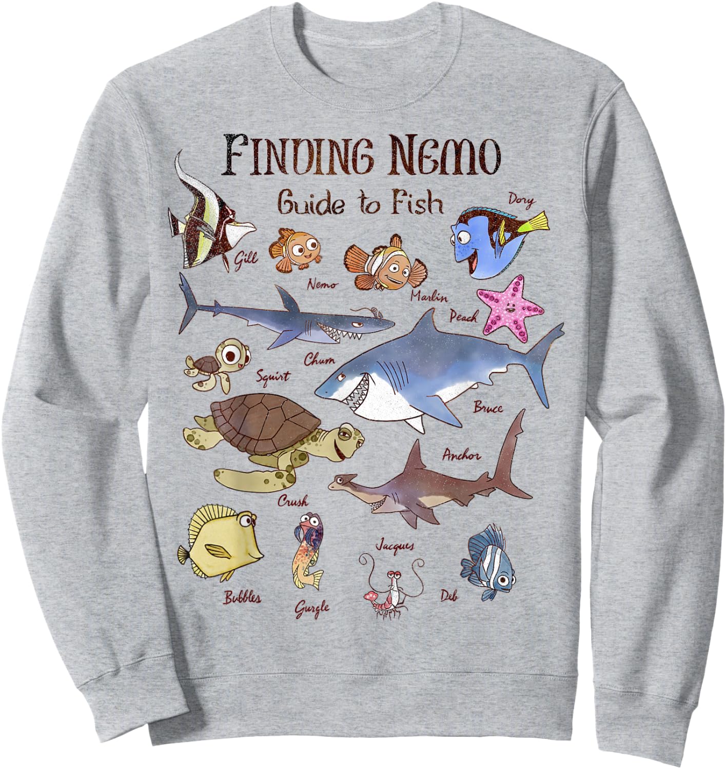 Disney Pixar Finding Nemo Guide to Fish Textbook Sketches Sweatshirt - Sweatshirt | Ash