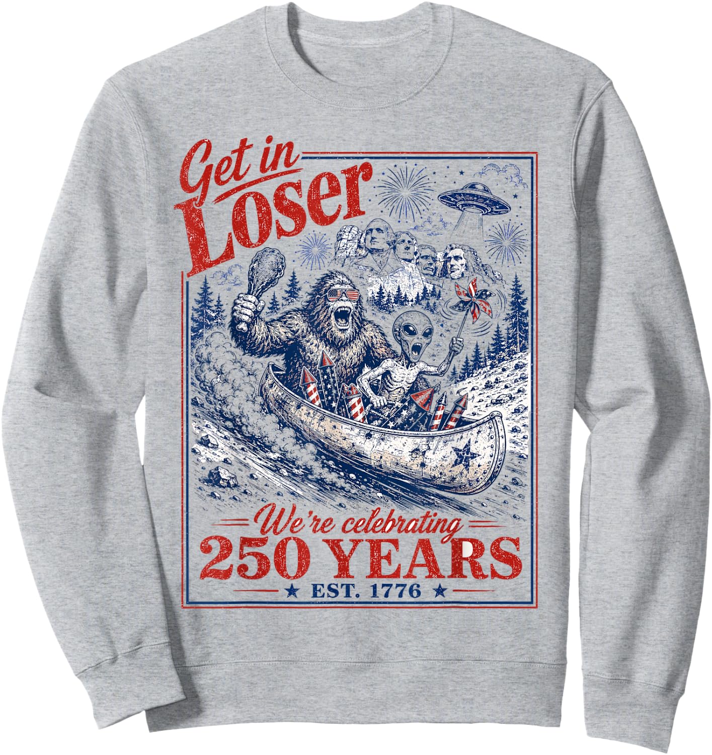 250 Years 250th Anniversary USA July 4th Bigfoot Alien Sweatshirt - Sweatshirt | Ash