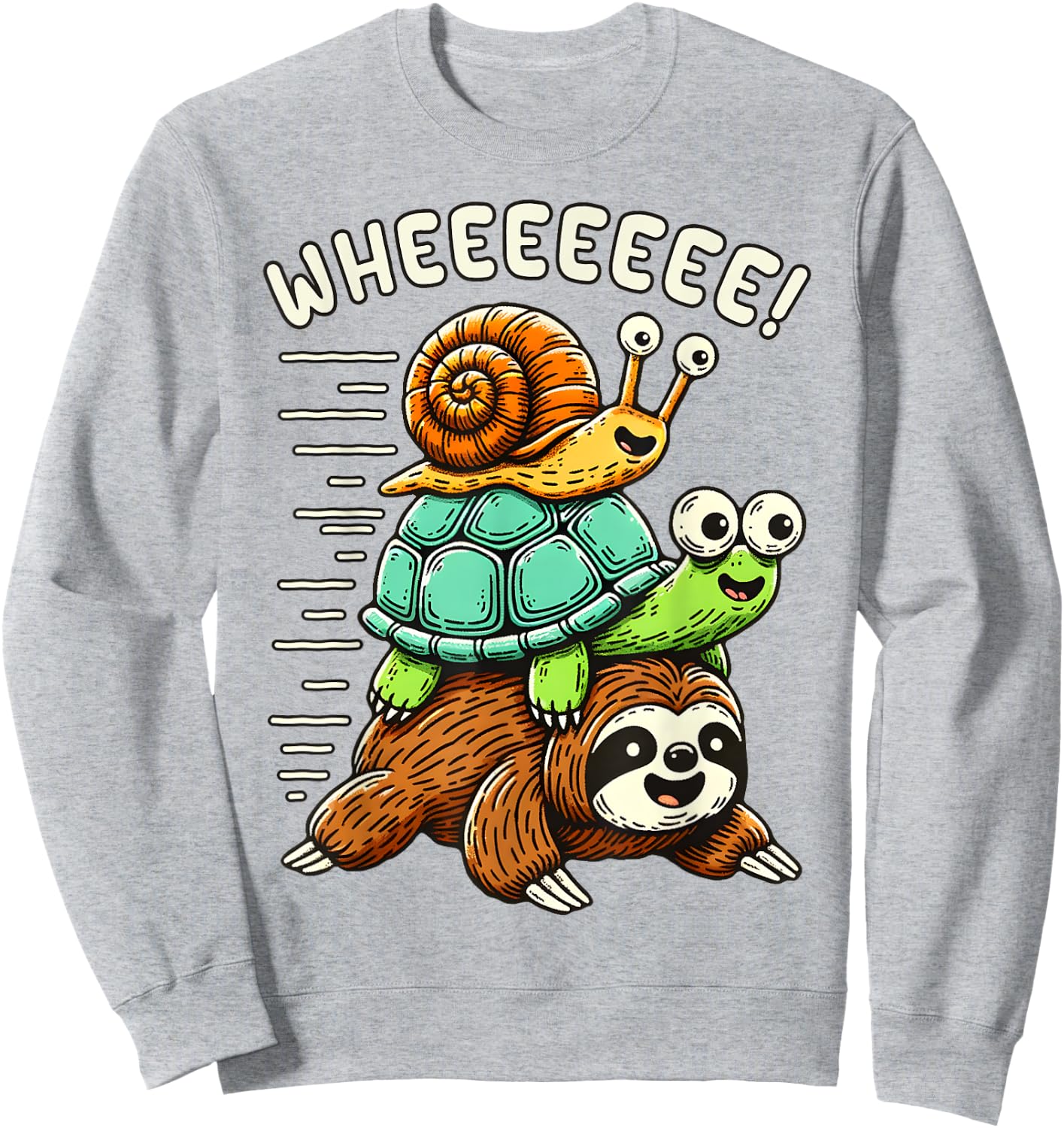 Sloth Turtle Snail Funny Running Riding Cute Animal Lover Sweatshirt - Sweatshirt | Ash