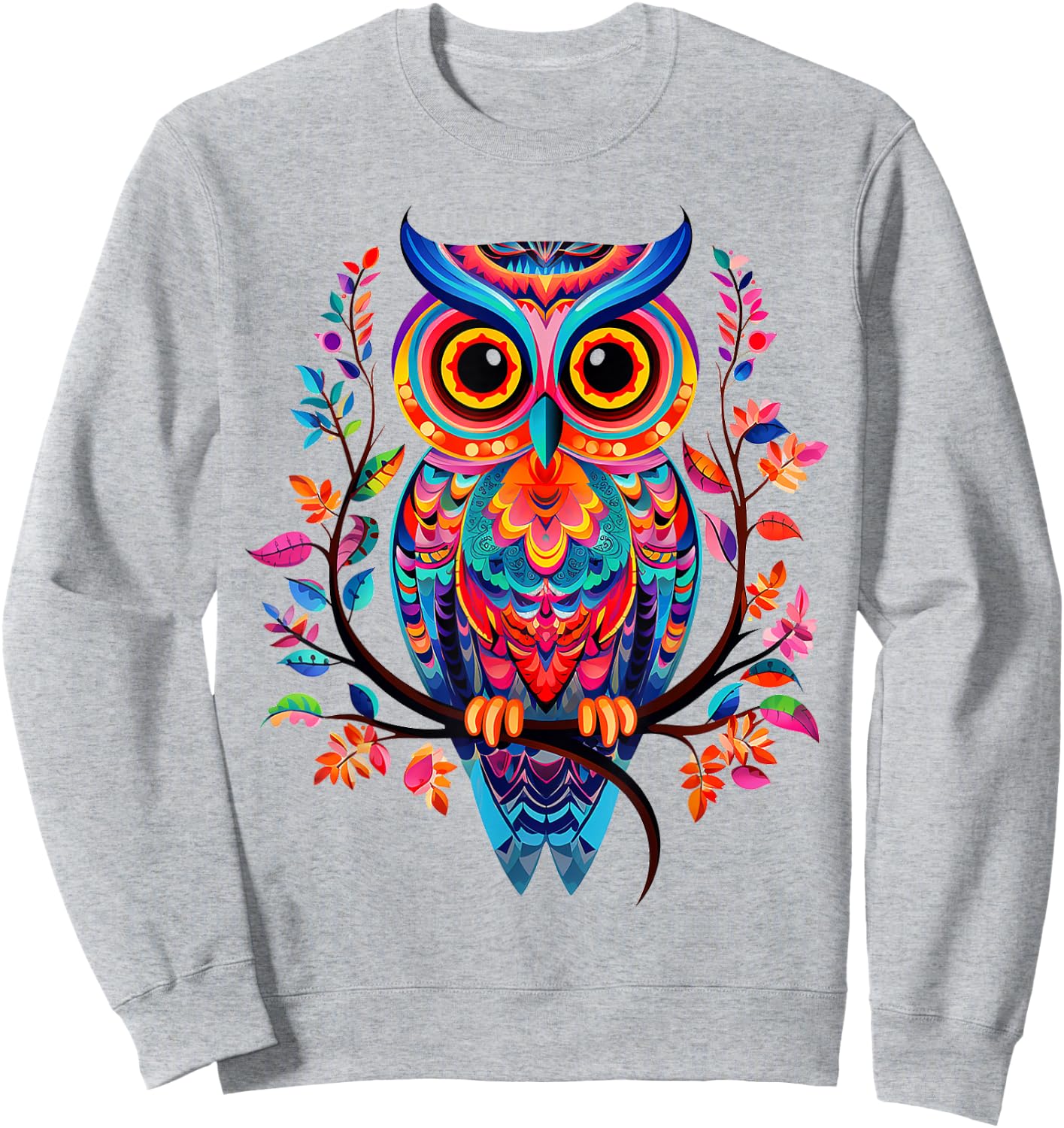 Owl Animal Nature Pattern Colorful Illustration Abstract Owl , white, S Sweatshirt - Sweatshirt | Ash