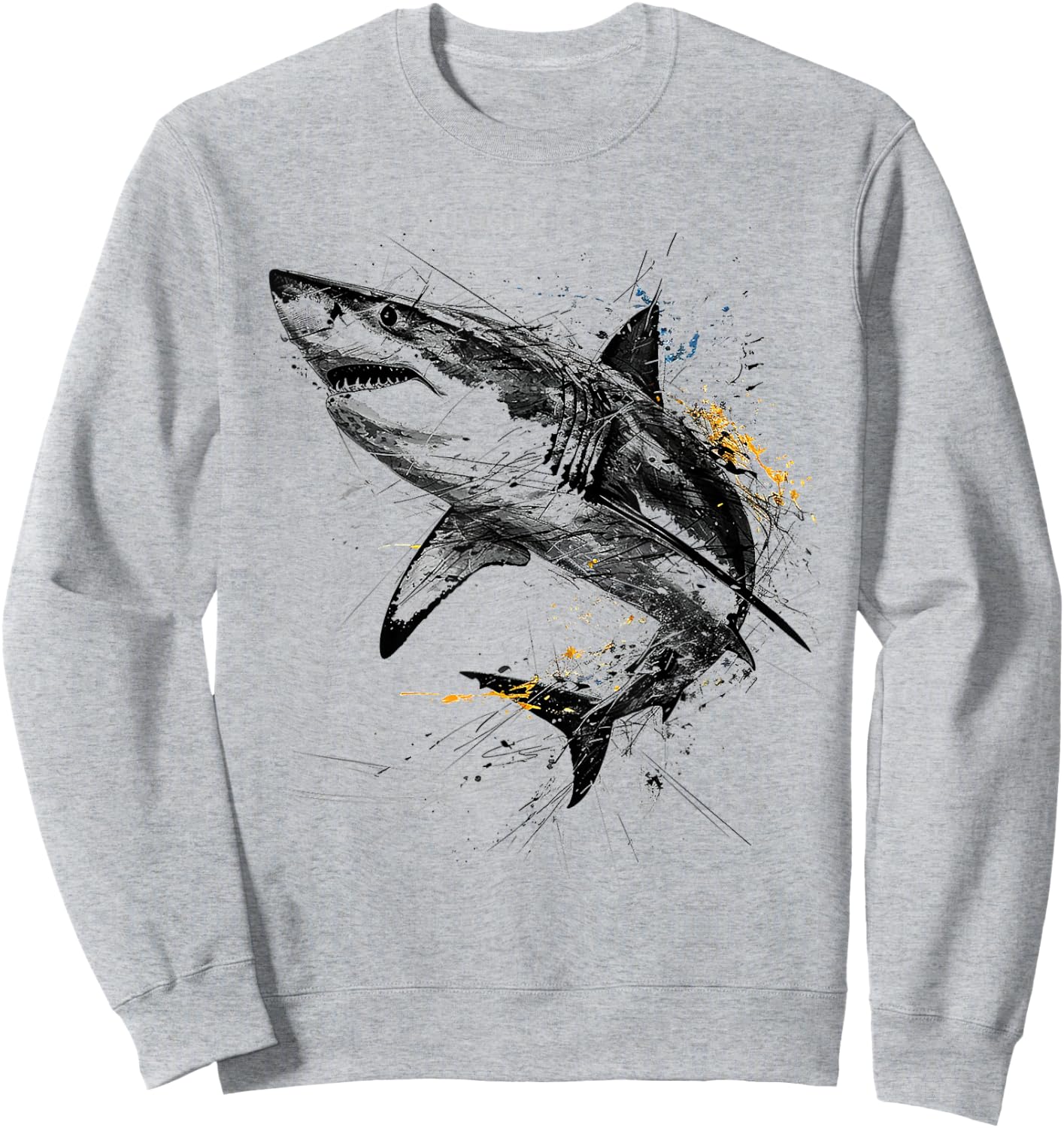Shark Print Animal Graphic Abstract Drawing Shark , white, S Sweatshirt - Sweatshirt | Ash