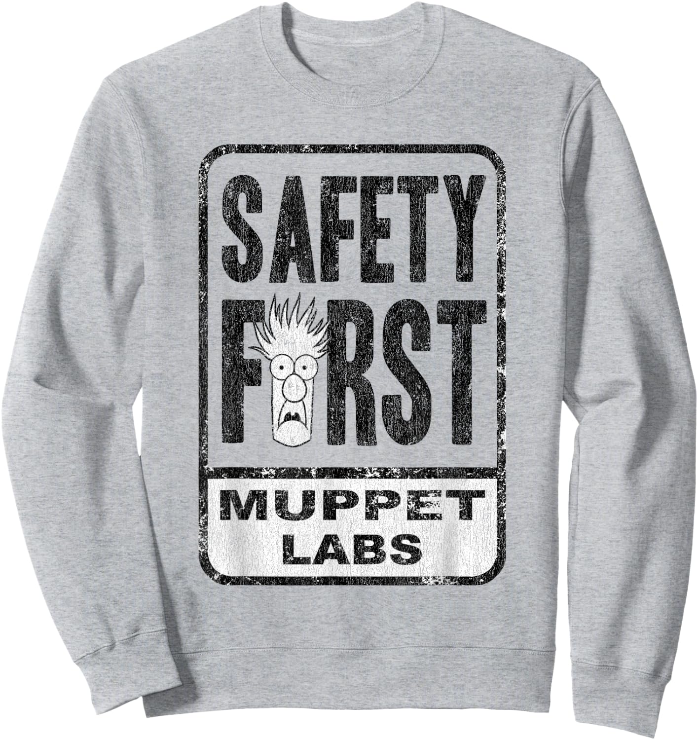 Disney The Muppets Safety First Sign Beaker Distressed Sweatshirt - Sweatshirt | Ash
