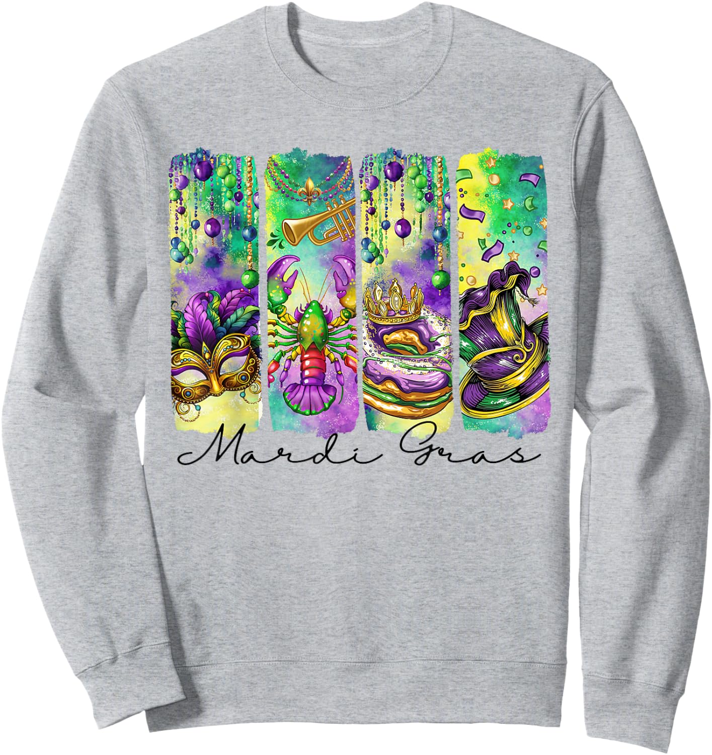 Mardi Gras Fleur De Lis Mask King Cake Crawfish Louisiana Sweatshirt - Sweatshirt | Ash