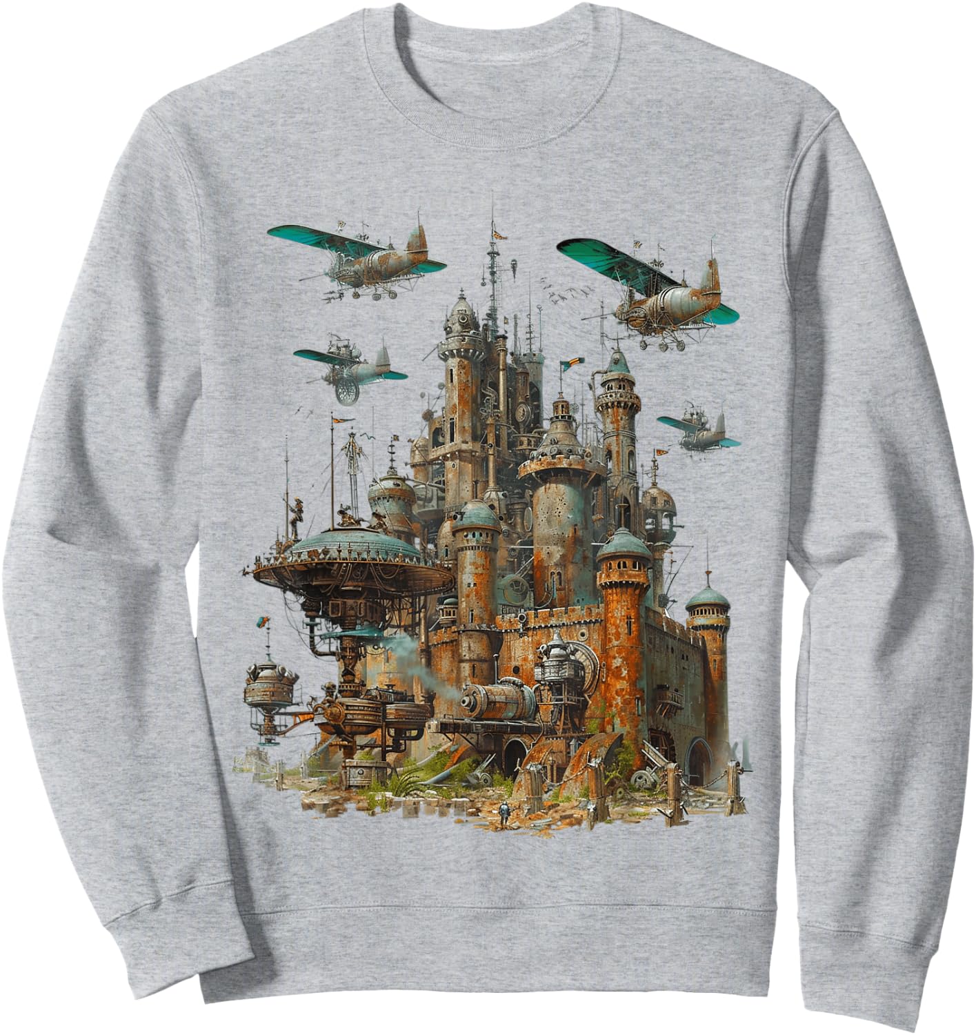 Steampunk Castle With Planes Vintage , white, S Sweatshirt - Sweatshirt | Ash