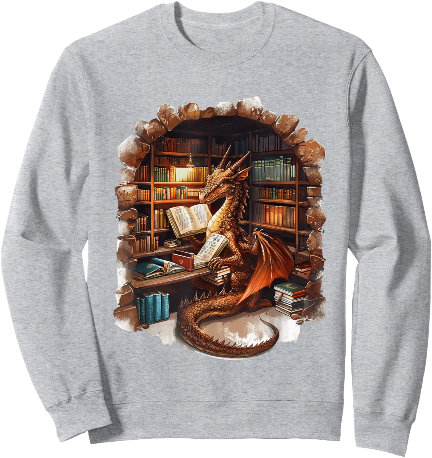 Fantasy Dragon Reading Book Lover Sweatshirt - Sweatshirt | Ash