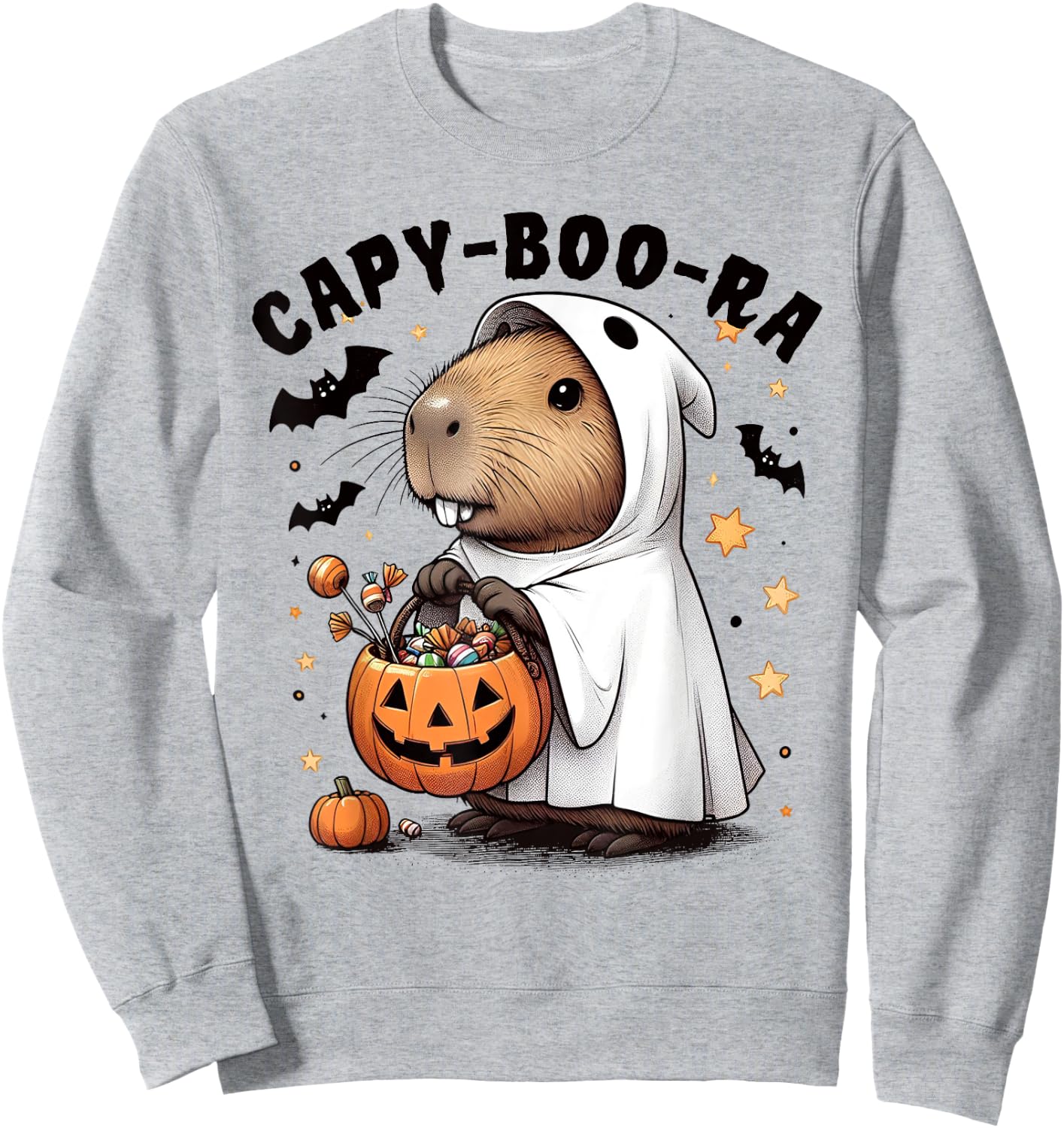 Fun Spooky Capybara Capy-Boo-ra Halloween Ghost Boo Costume Sweatshirt - Sweatshirt | Ash