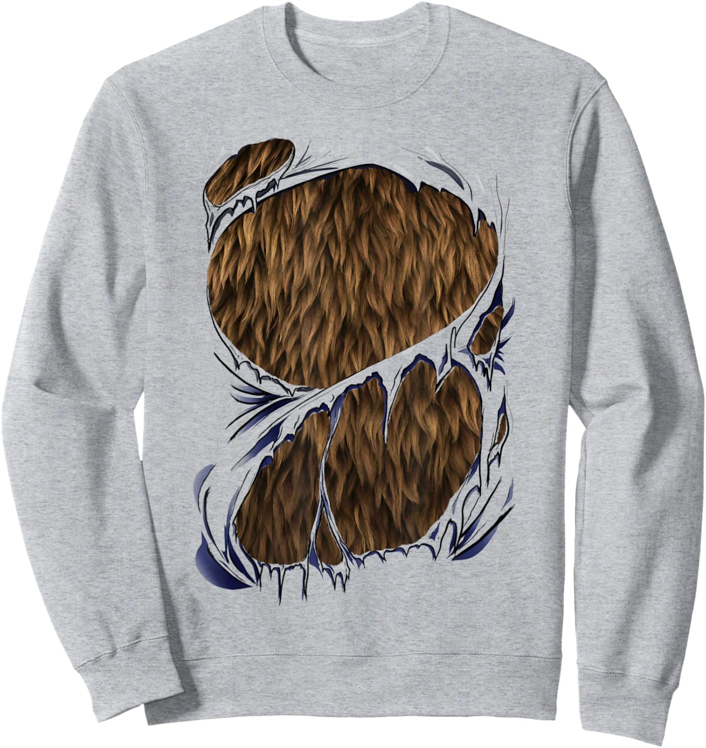 Werewolf Halloween Costume - Furry Bear or Beast Torn Ripped Sweatshirt - Sweatshirt | Ash