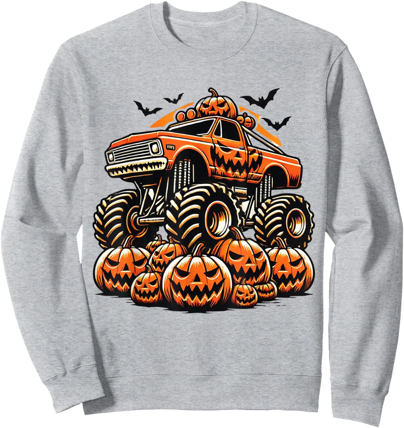 Kids Monster Truck Pumpkin Jack O Lantern Halloween Costume Sweatshirt - Sweatshirt | Ash