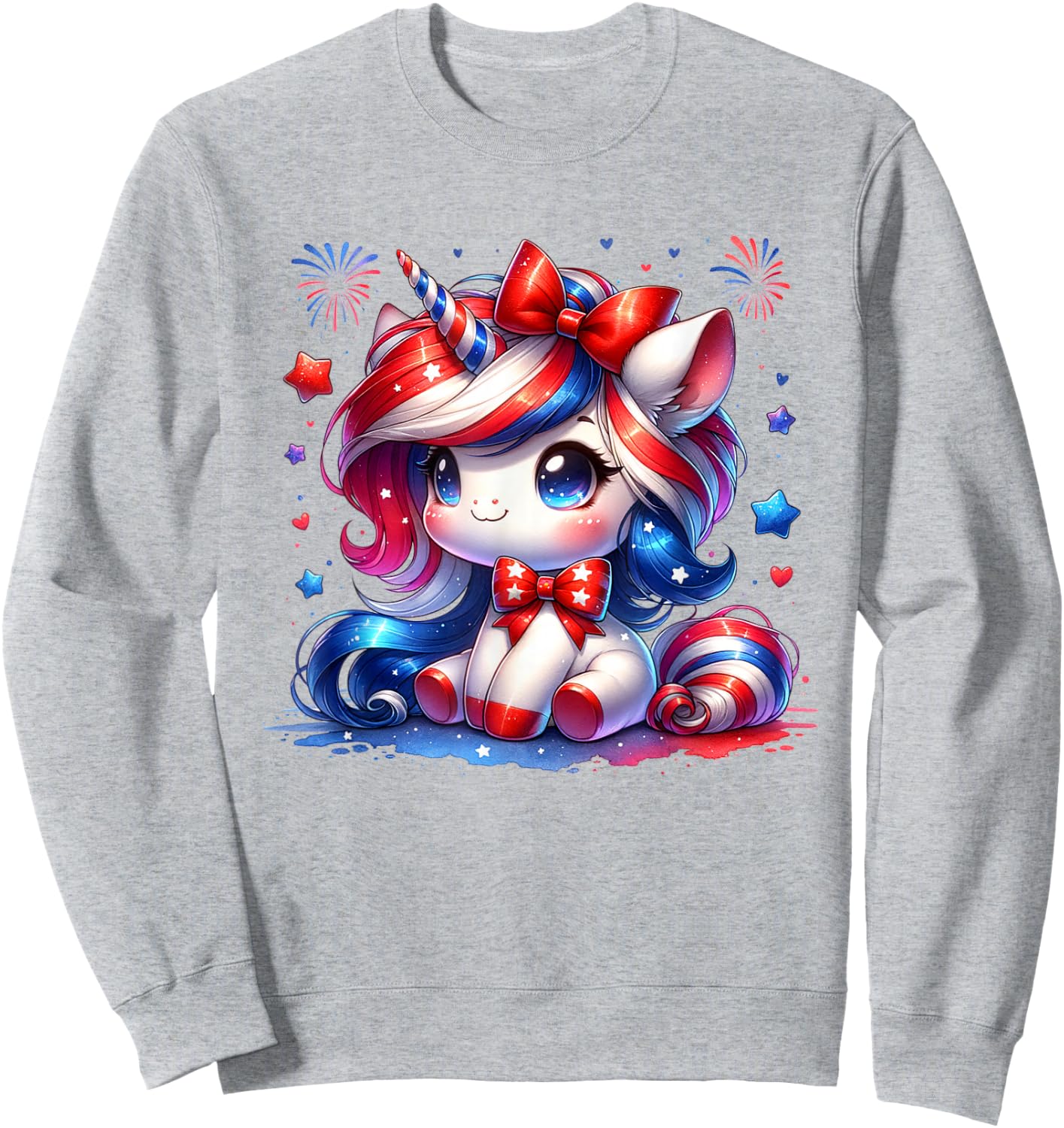 Cute Unicorn 4th Of July Girls Kids American Flag USA Girls Sweatshirt - Sweatshirt | Ash