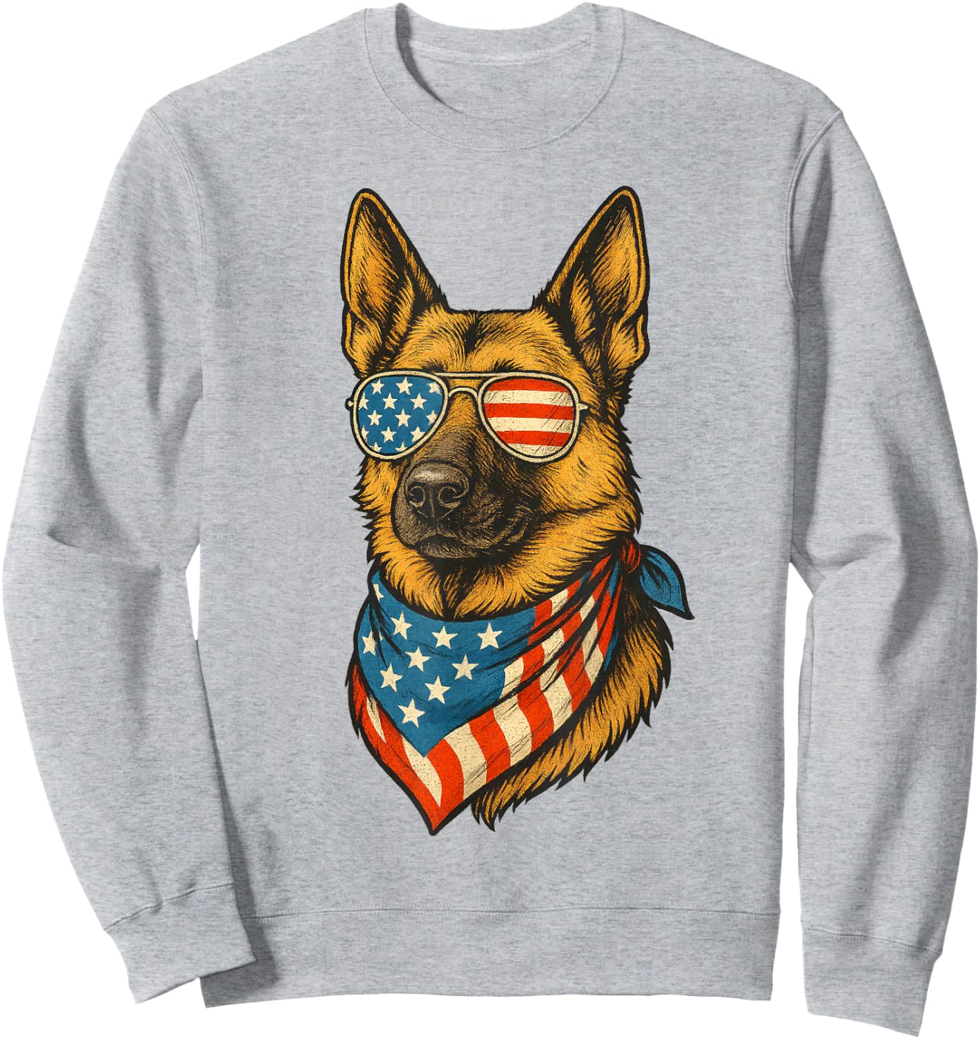 German Shepherd Dog American Flag 4th of July Sunglasses Sweatshirt - Sweatshirt | Ash