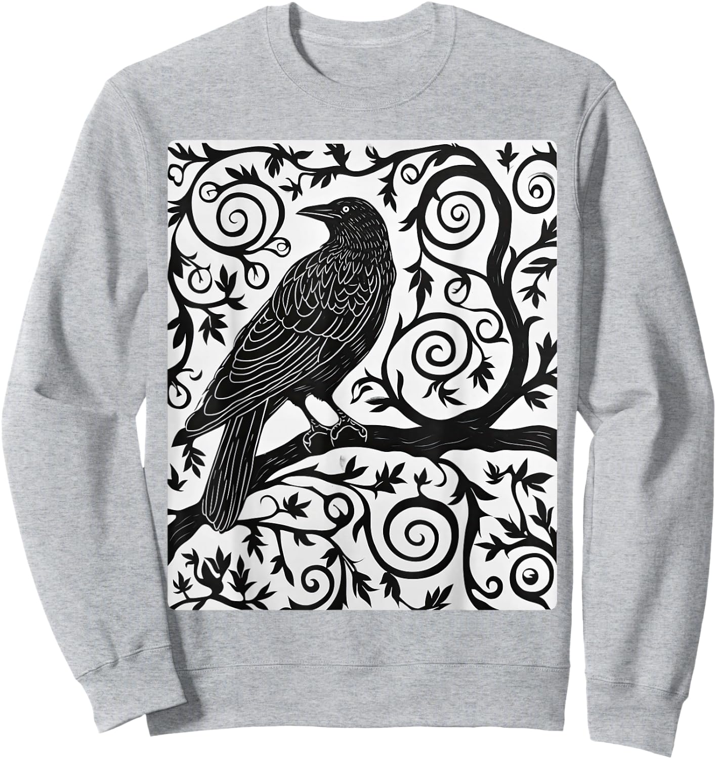 Crow in Linocut Raven Viking Crows Norse Mythology Sweatshirt - Sweatshirt | Ash