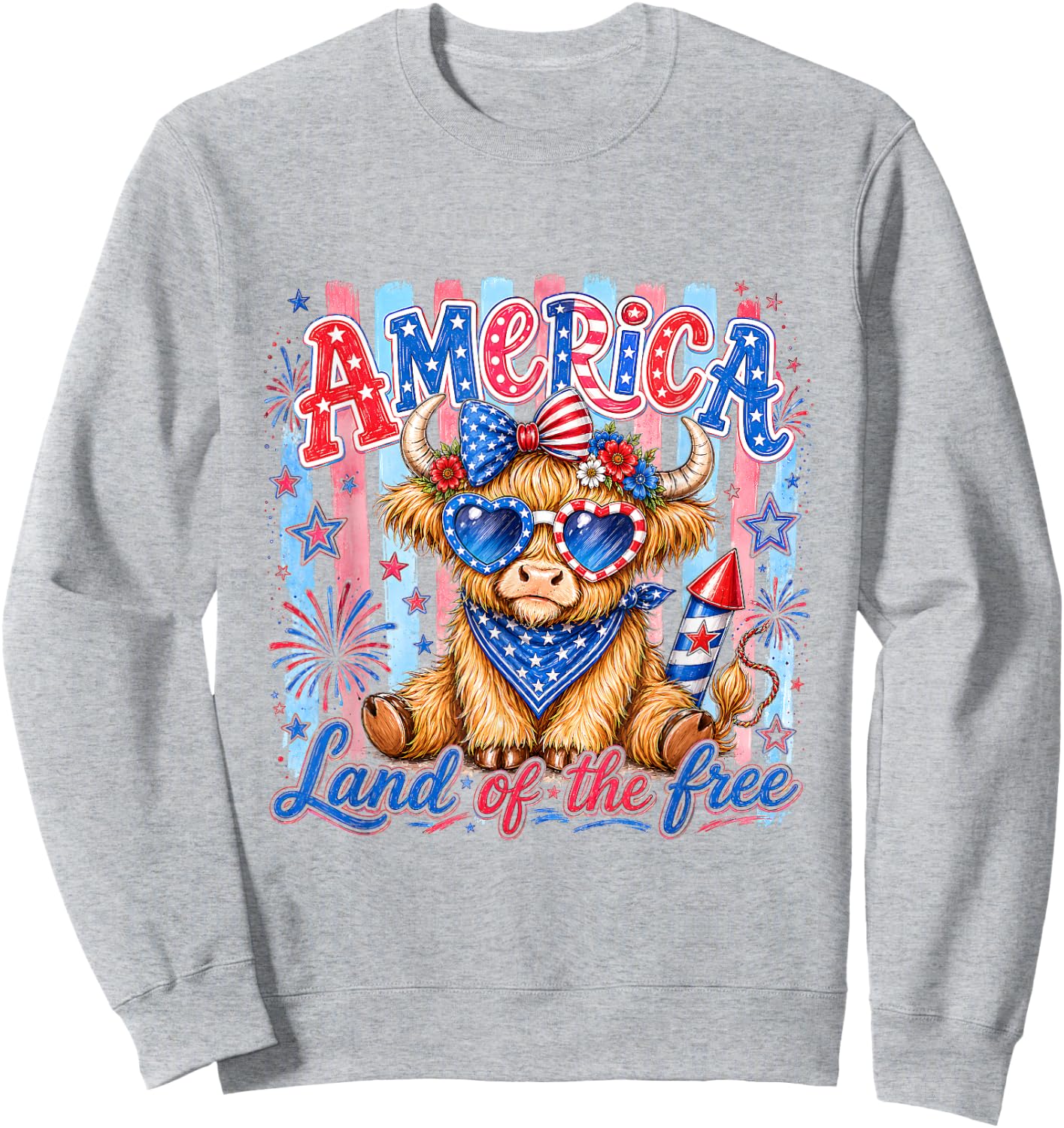 America Land of The Free Cute Cow Sunglasses Holiday Present Sweatshirt - Sweatshirt | Ash